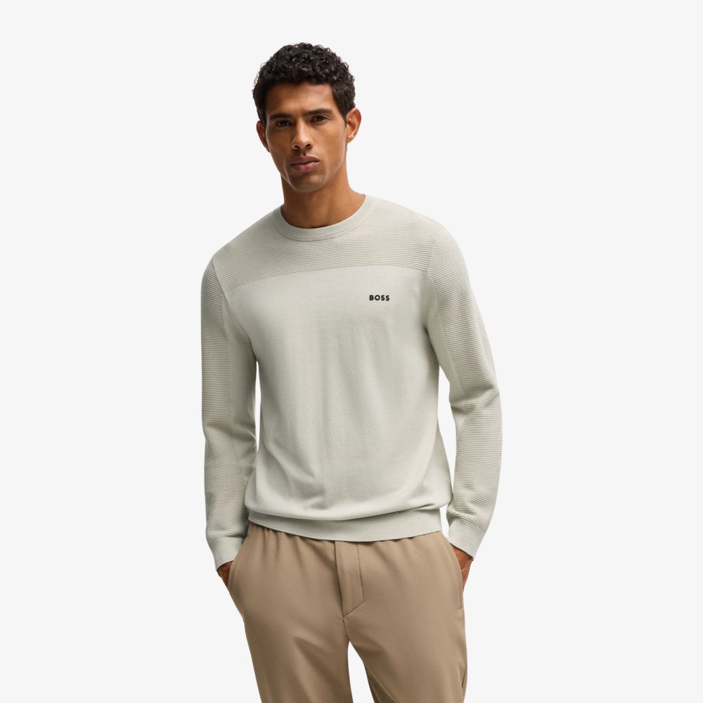 BOSS - Áo sweater cổ tròn với logo từ vải dry-flex thoáng khí