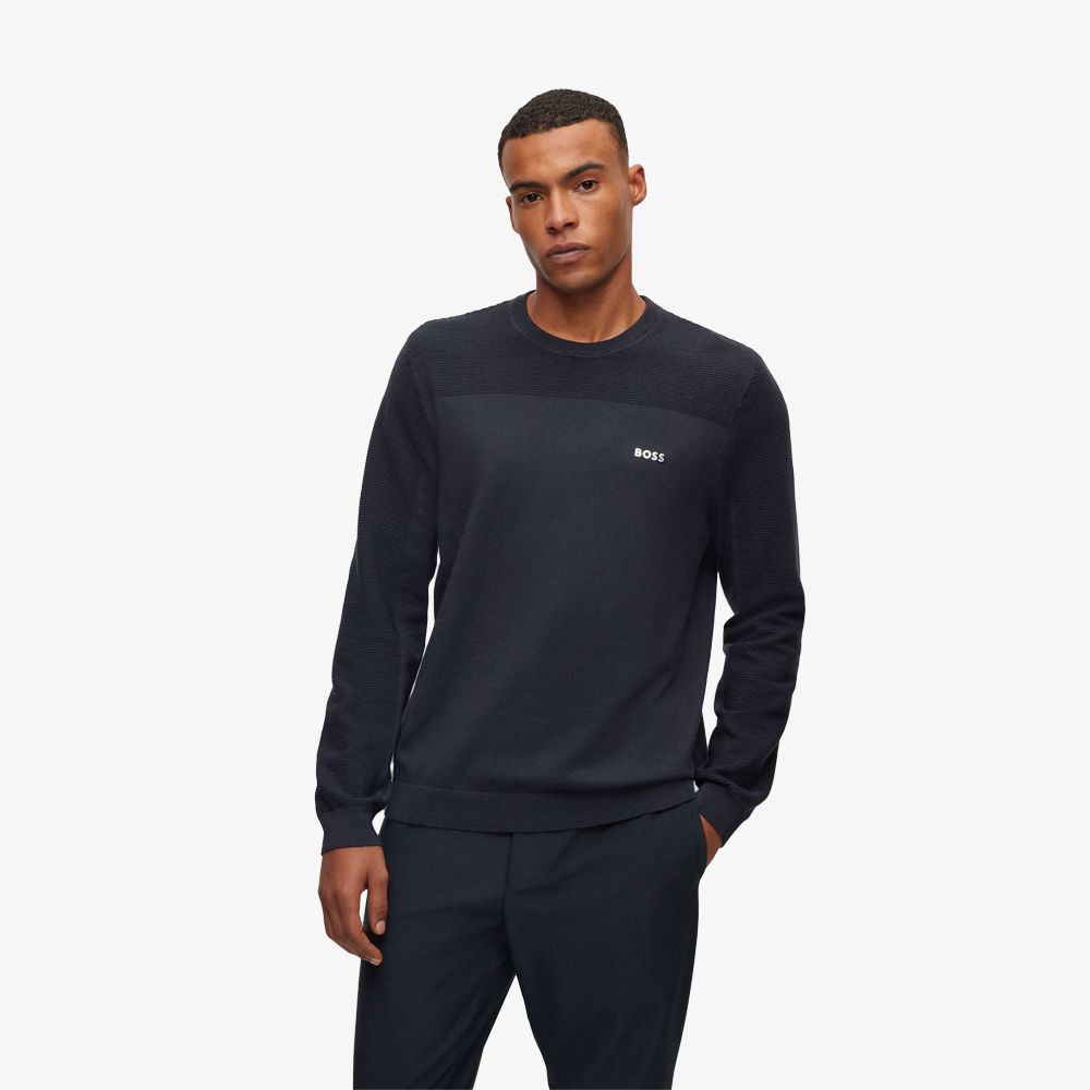 BOSS - Áo sweater cổ tròn với logo từ vải dry-flex thoáng khí
