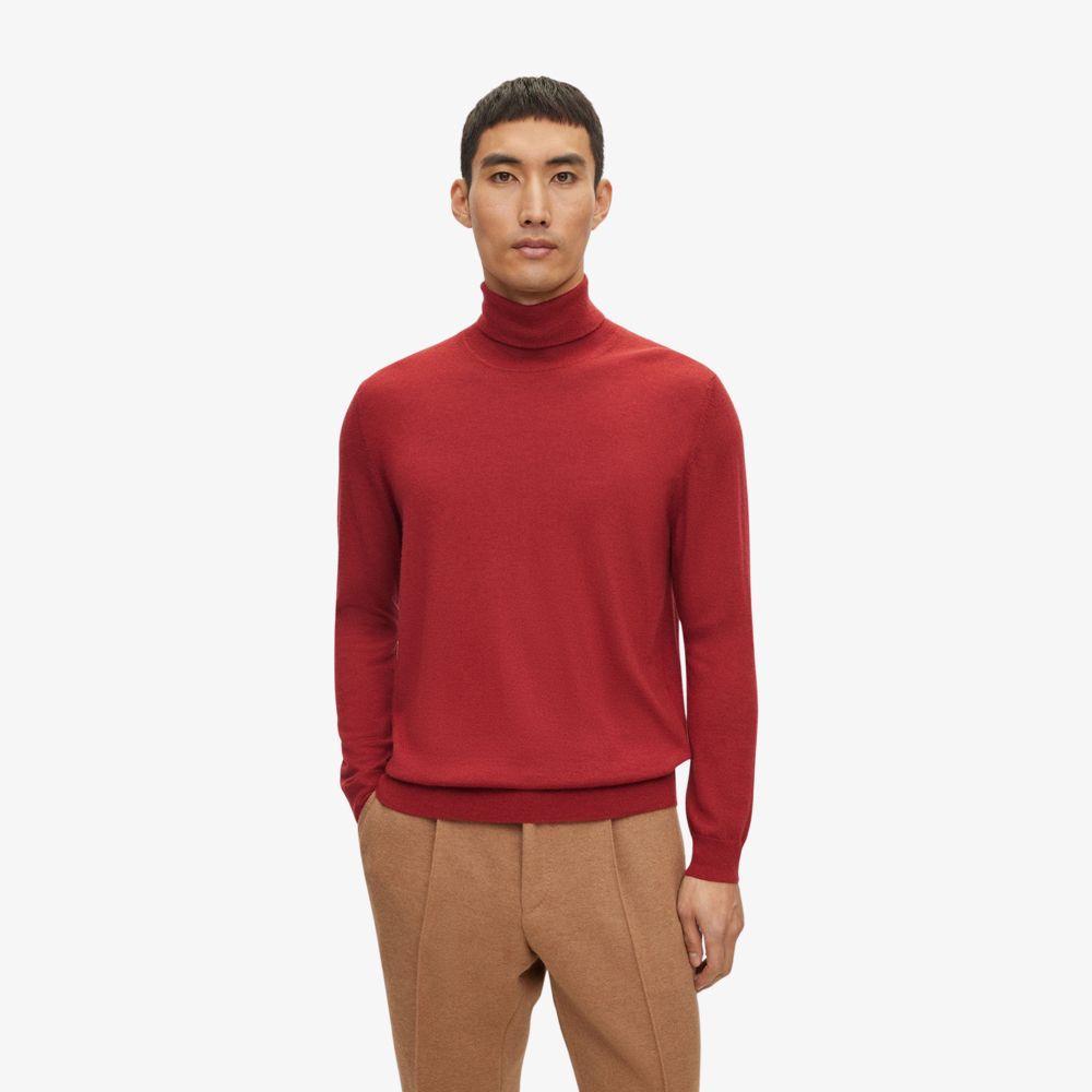 BOSS - Áo sweater cổ lọ vải cashmere