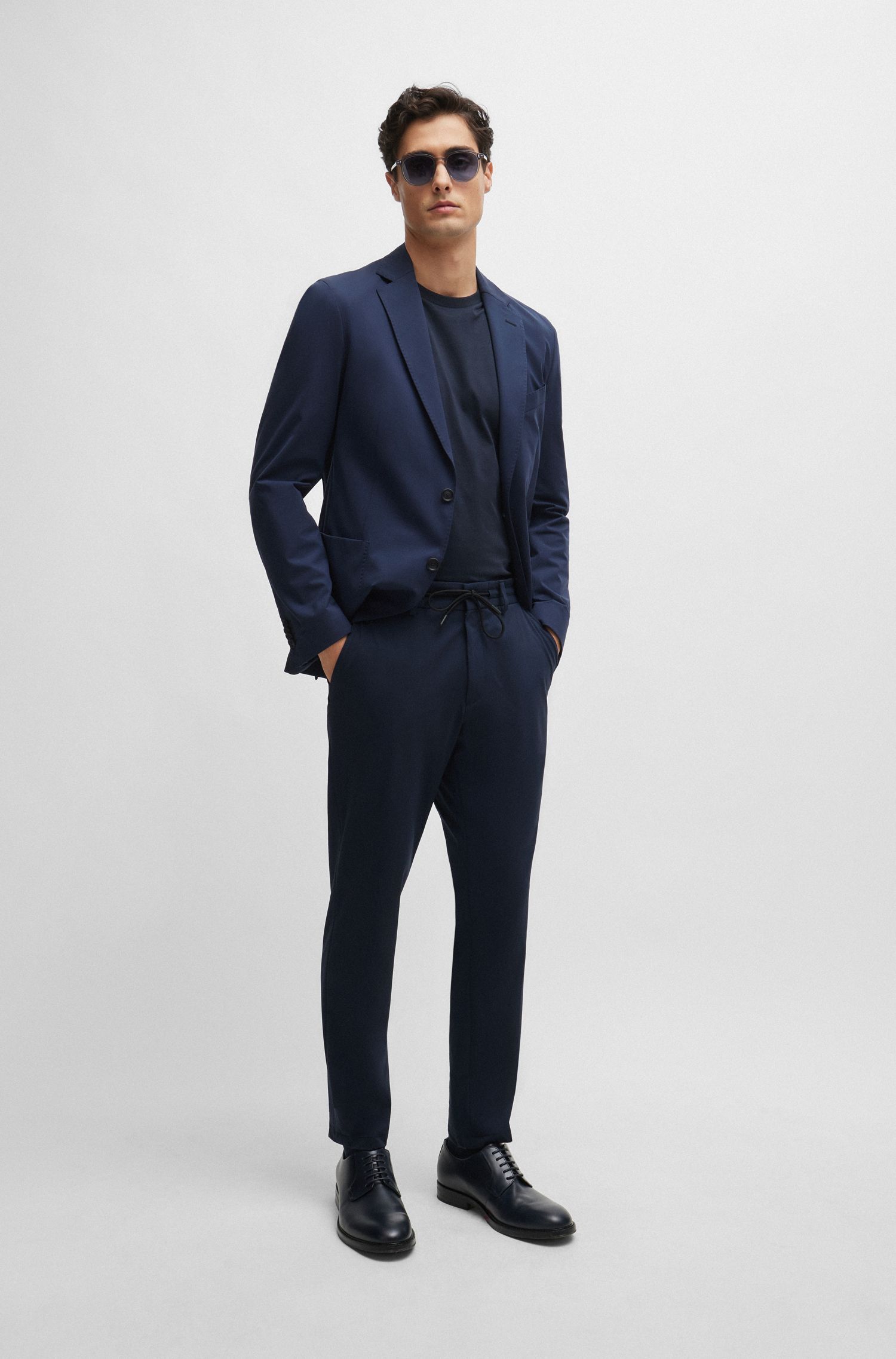 BOSS - Quần âu dáng ôm slim fit vải jersey co giãn