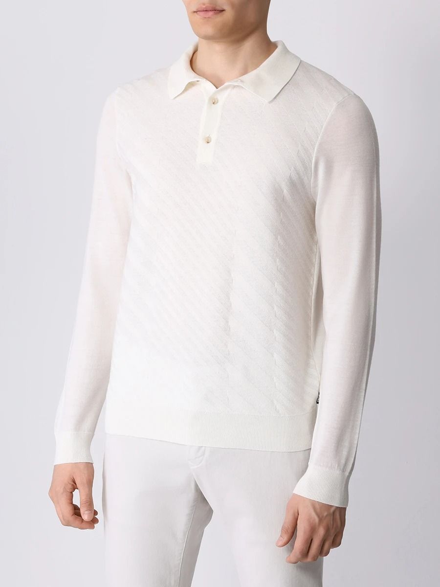 BOSS - Áo polo vải len dệt jacquard