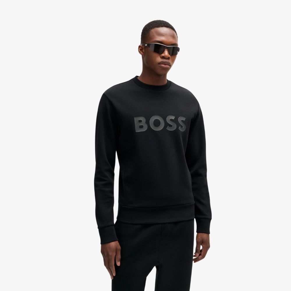 BOSS - Áo nỉ chất cotton co giãn với logo sandwich