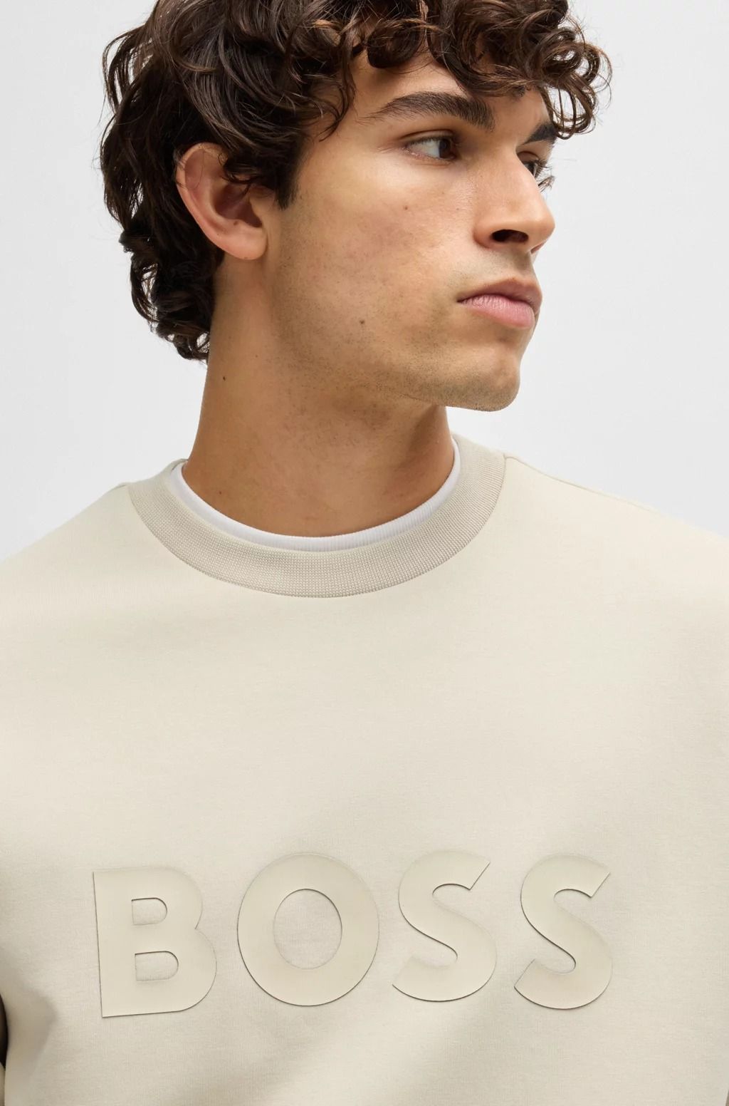 BOSS - Áo nỉ chất cotton co giãn với logo sandwich