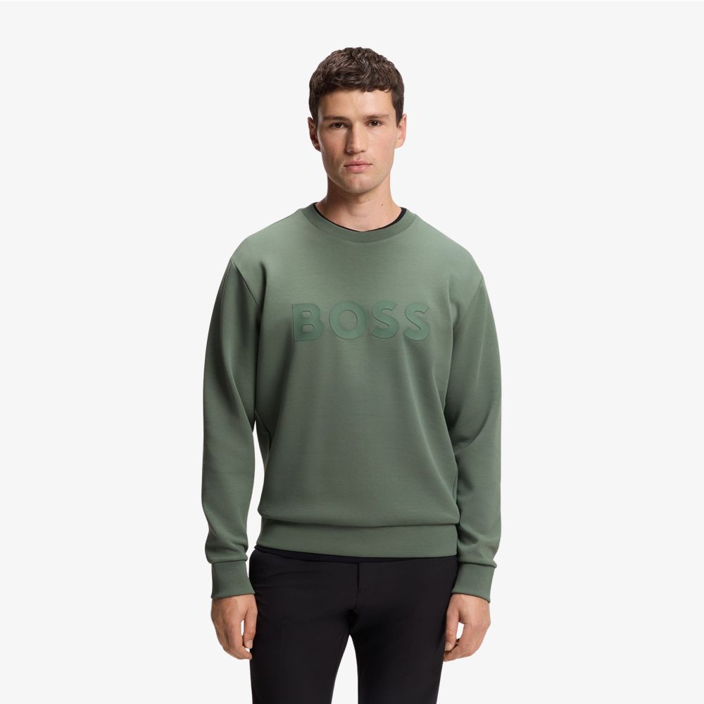BOSS - Áo nỉ chất cotton co giãn với logo sandwich