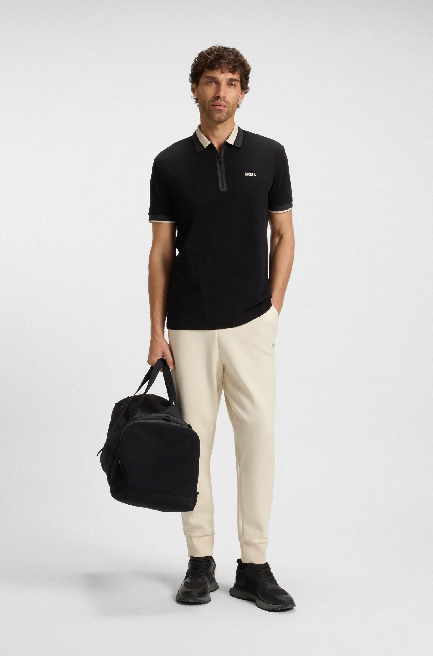 BOSS - Quần jogger chất cotton co giãn in logo