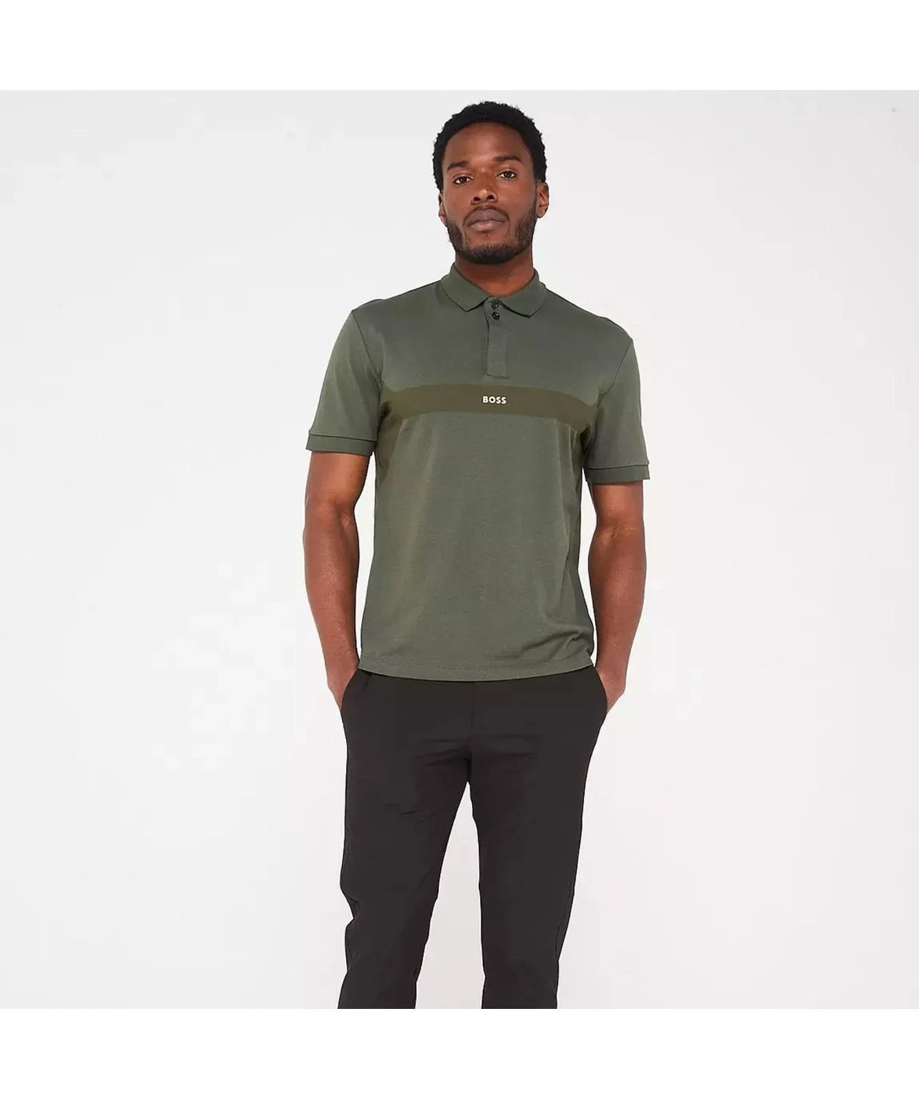 BOSS - Áo polo cotton pique với phối màu và logo