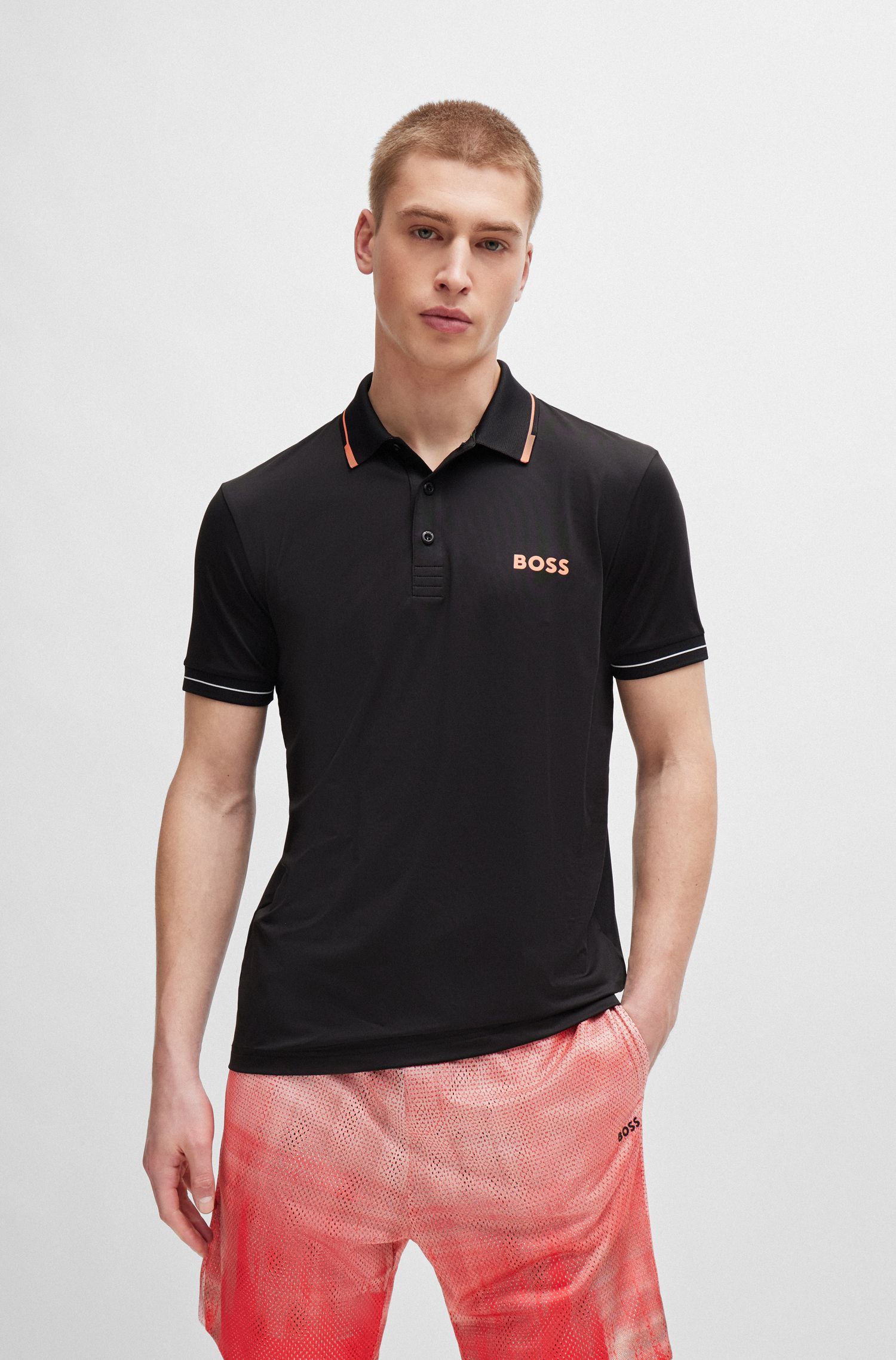 Áo polo slim fit in logo tương phản