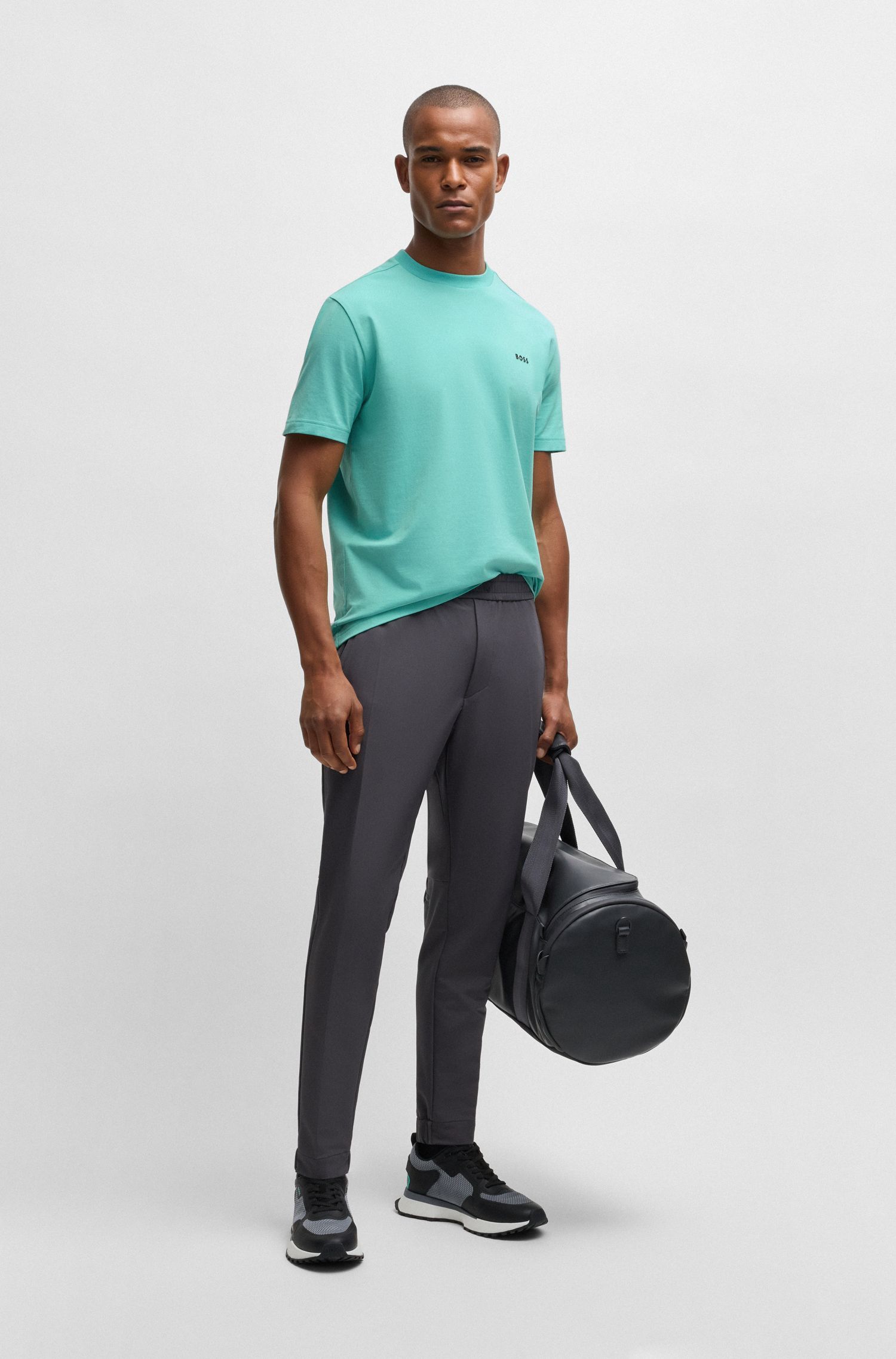 BOSS - Áo thun dáng regular fit cotton với logo tương phản