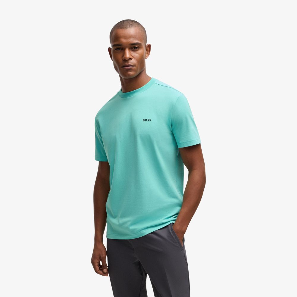 BOSS - Áo thun dáng regular fit cotton với logo tương phản