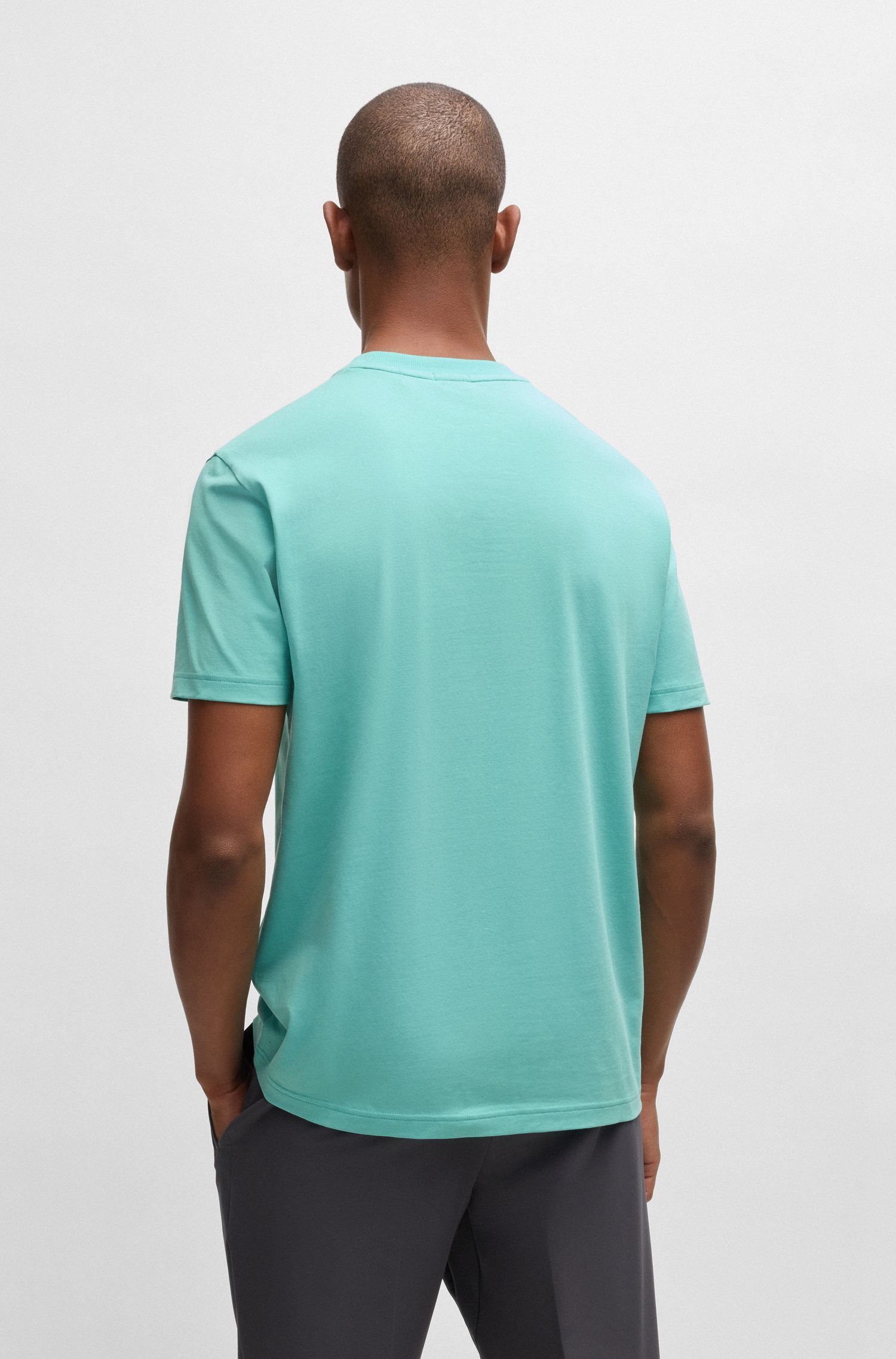 BOSS - Áo thun dáng regular fit cotton với logo tương phản