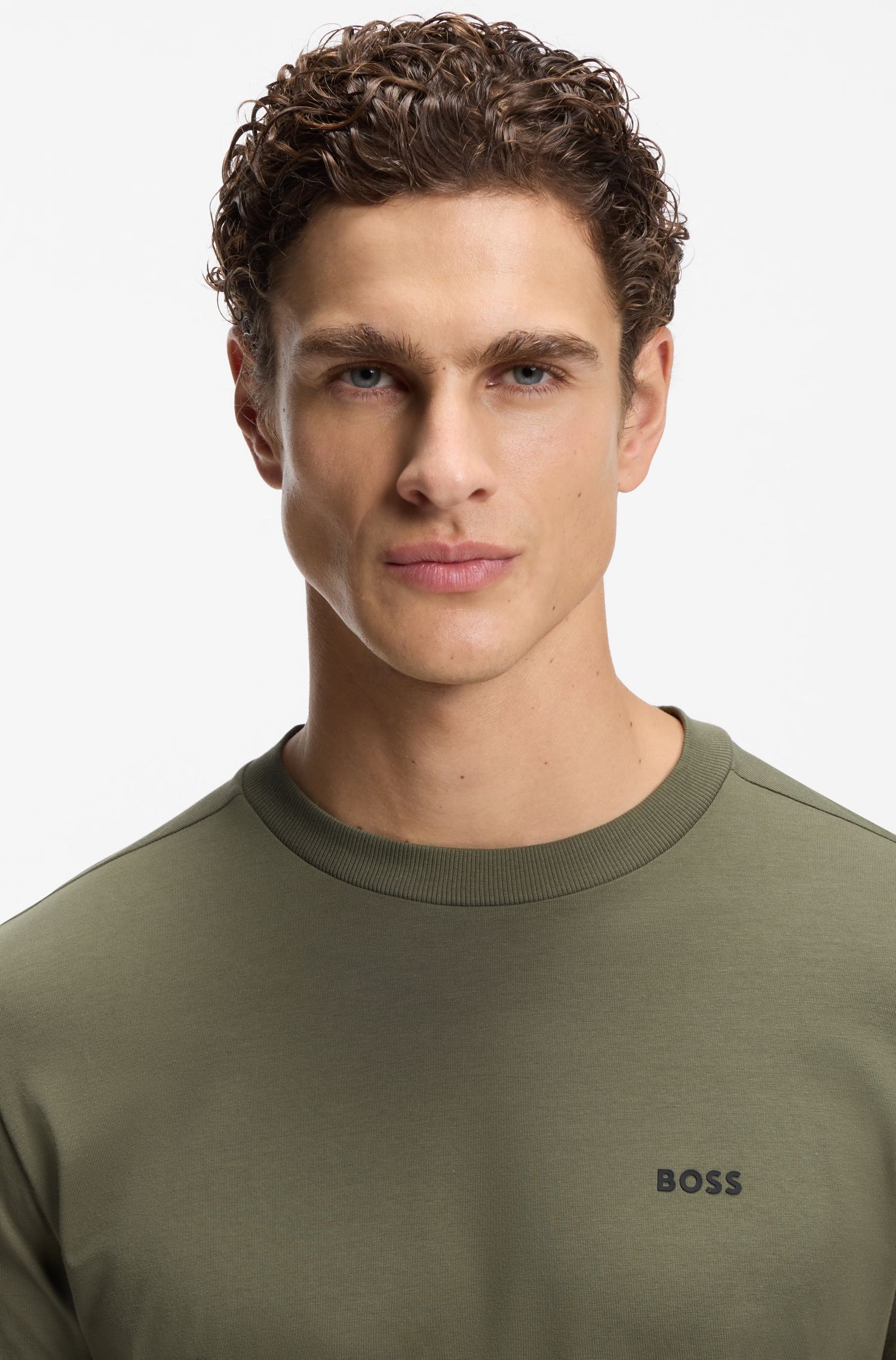 BOSS - Áo thun dáng regular fit cotton với logo tương phản