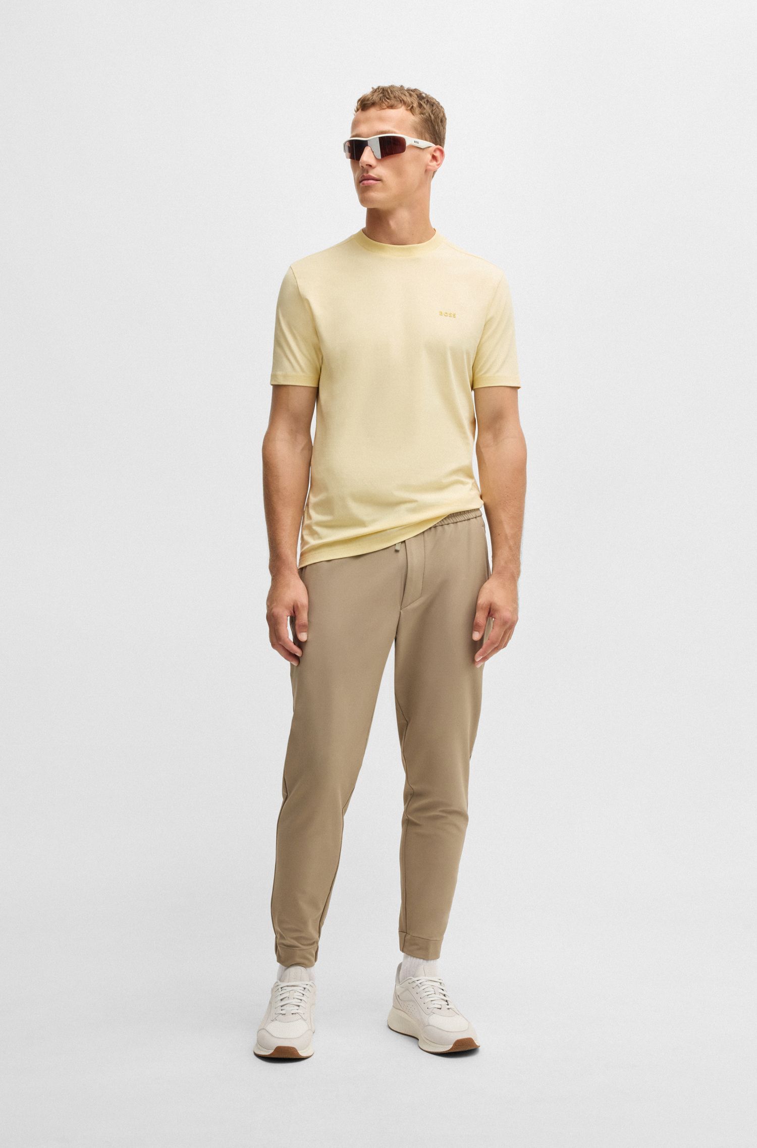 BOSS - Áo thun dáng regular fit cotton với logo tương phản