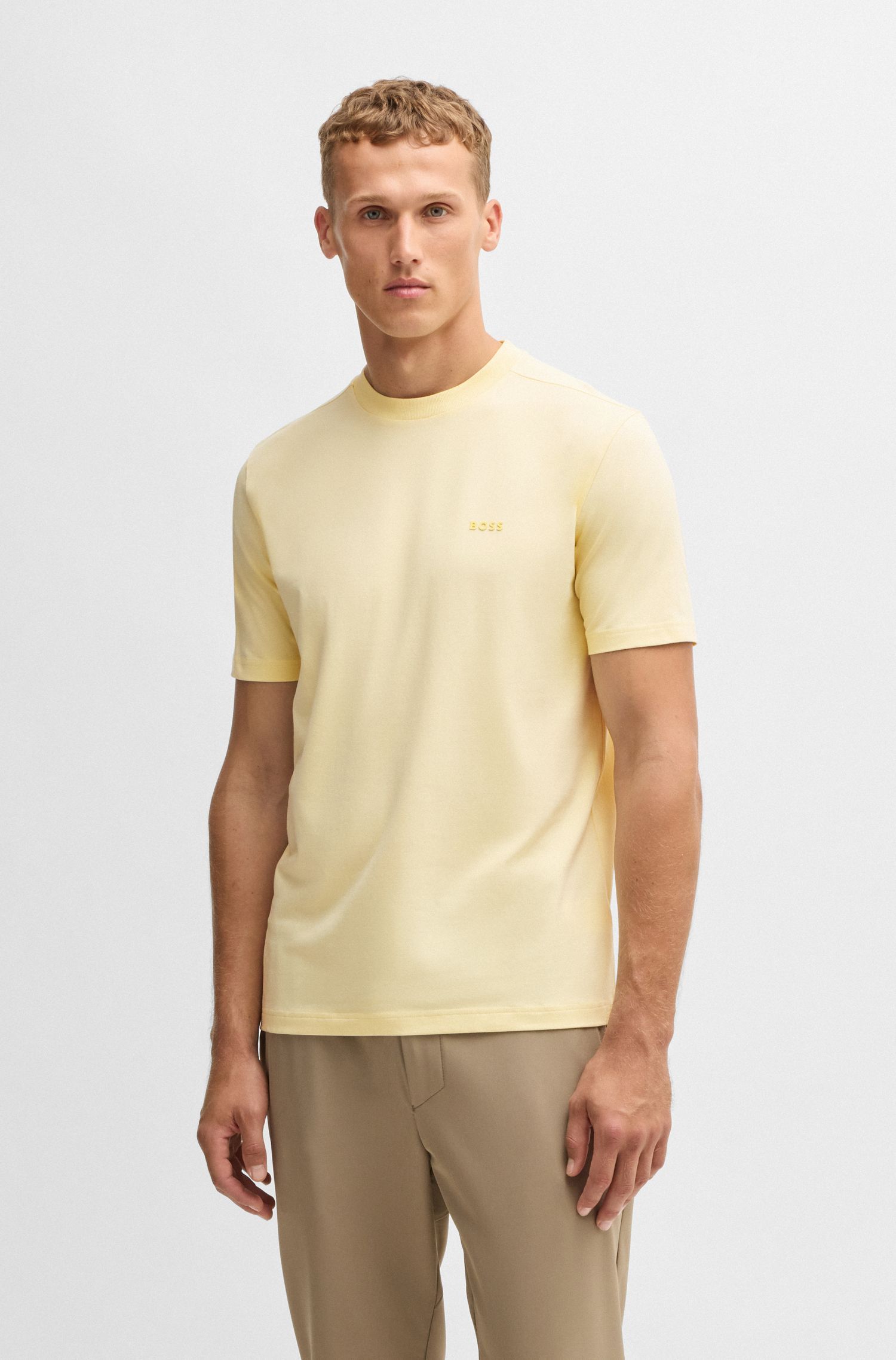 BOSS - Áo thun dáng regular fit cotton với logo tương phản