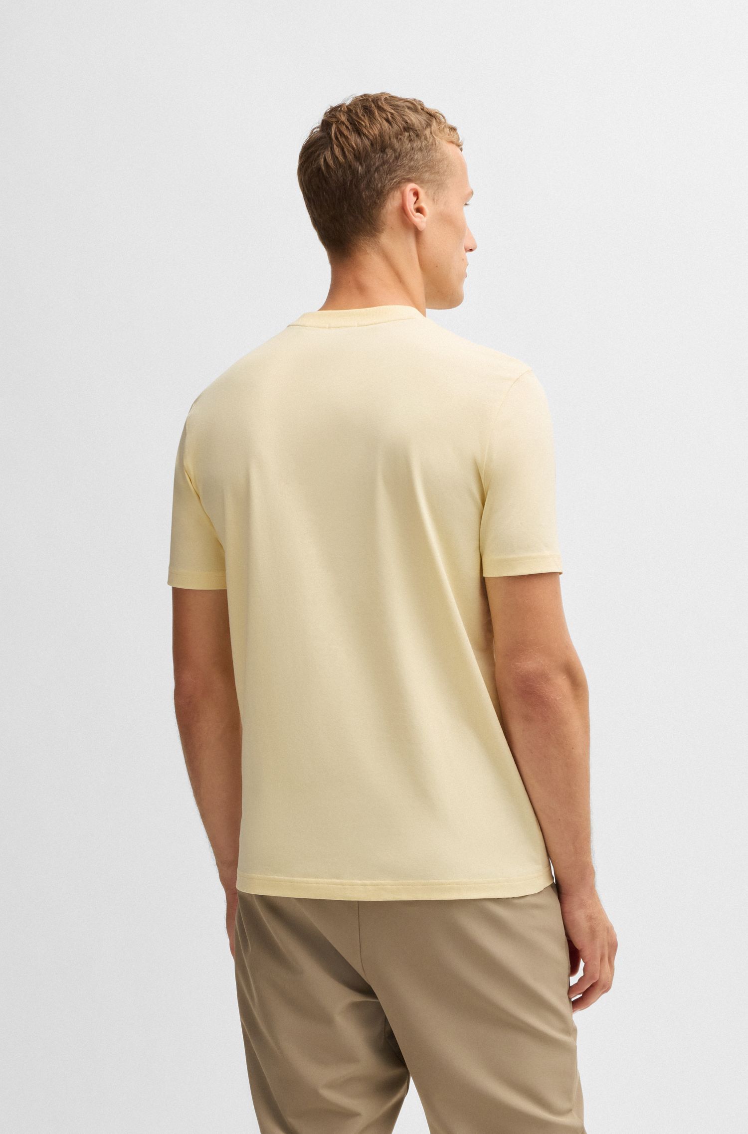BOSS - Áo thun dáng regular fit cotton với logo tương phản