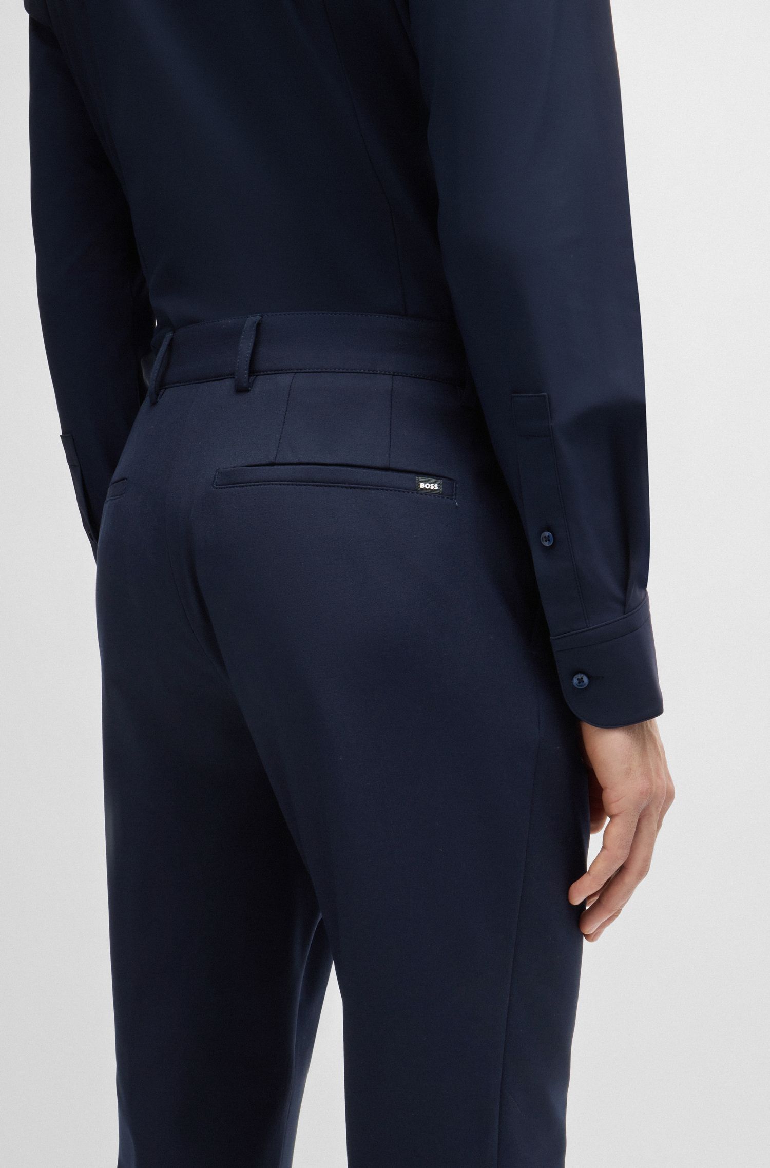 BOSS - Quần âu dáng ôm slim fit vải co giãn hoạ tiết nhỏ