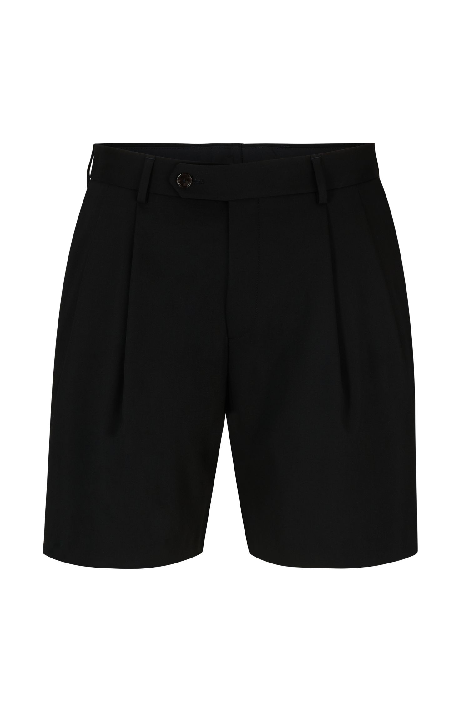 BOSS - Quần short dáng relaxed len nguyên chất co giãn