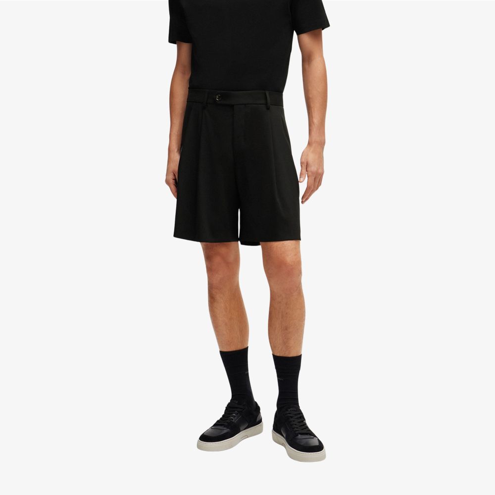 BOSS - Quần short dáng relaxed len nguyên chất co giãn