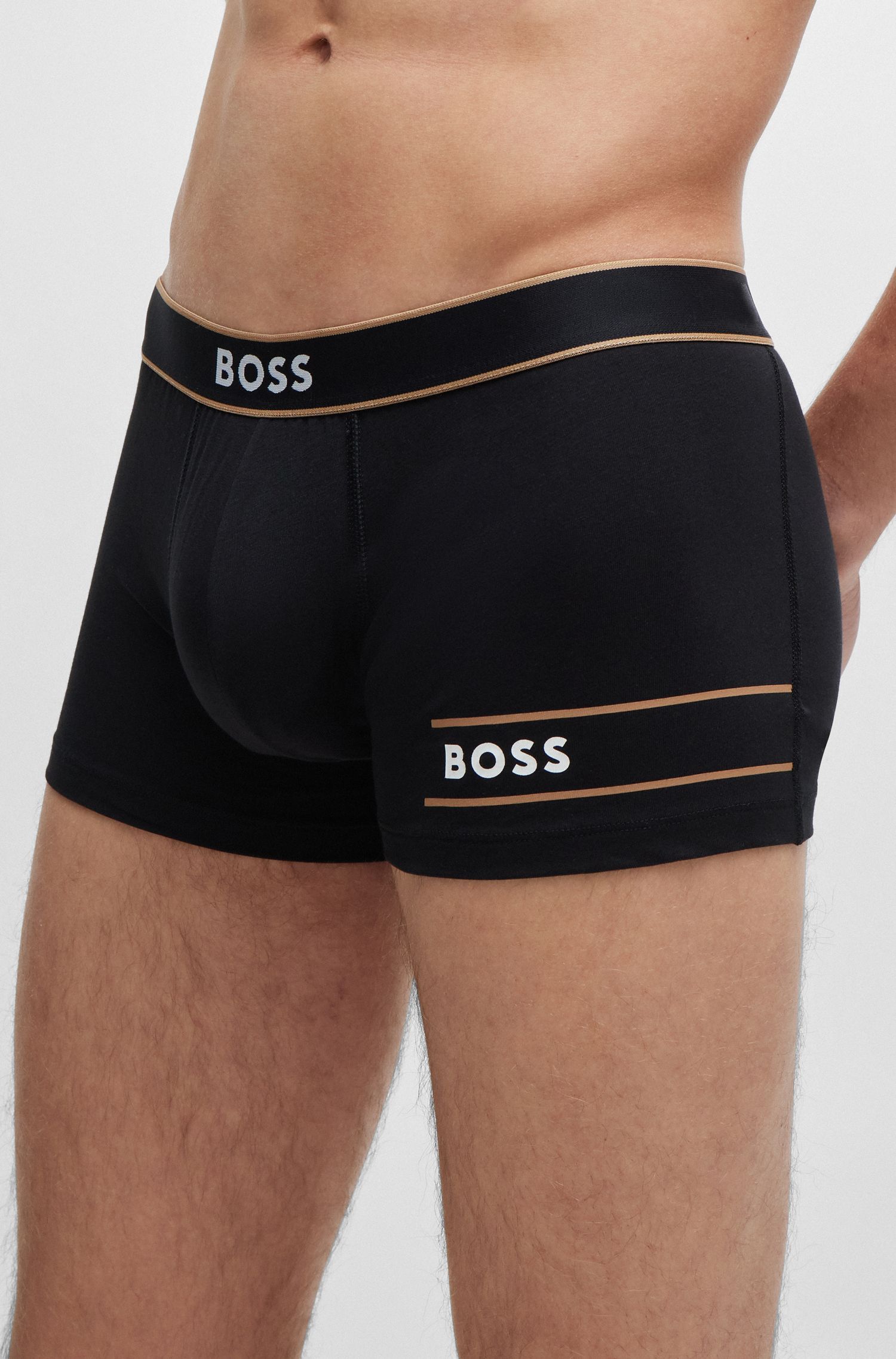 BOSS - Quần lót ôm dáng cotton co giãn với họa tiết sọc và logo