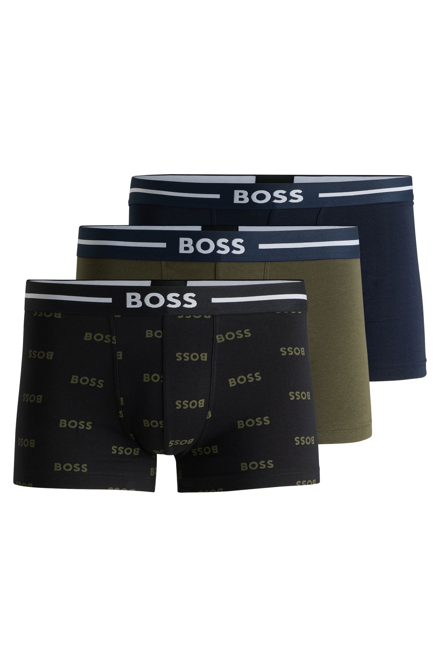 Bộ ba quần lót dáng trunks cotton co giãn in logo