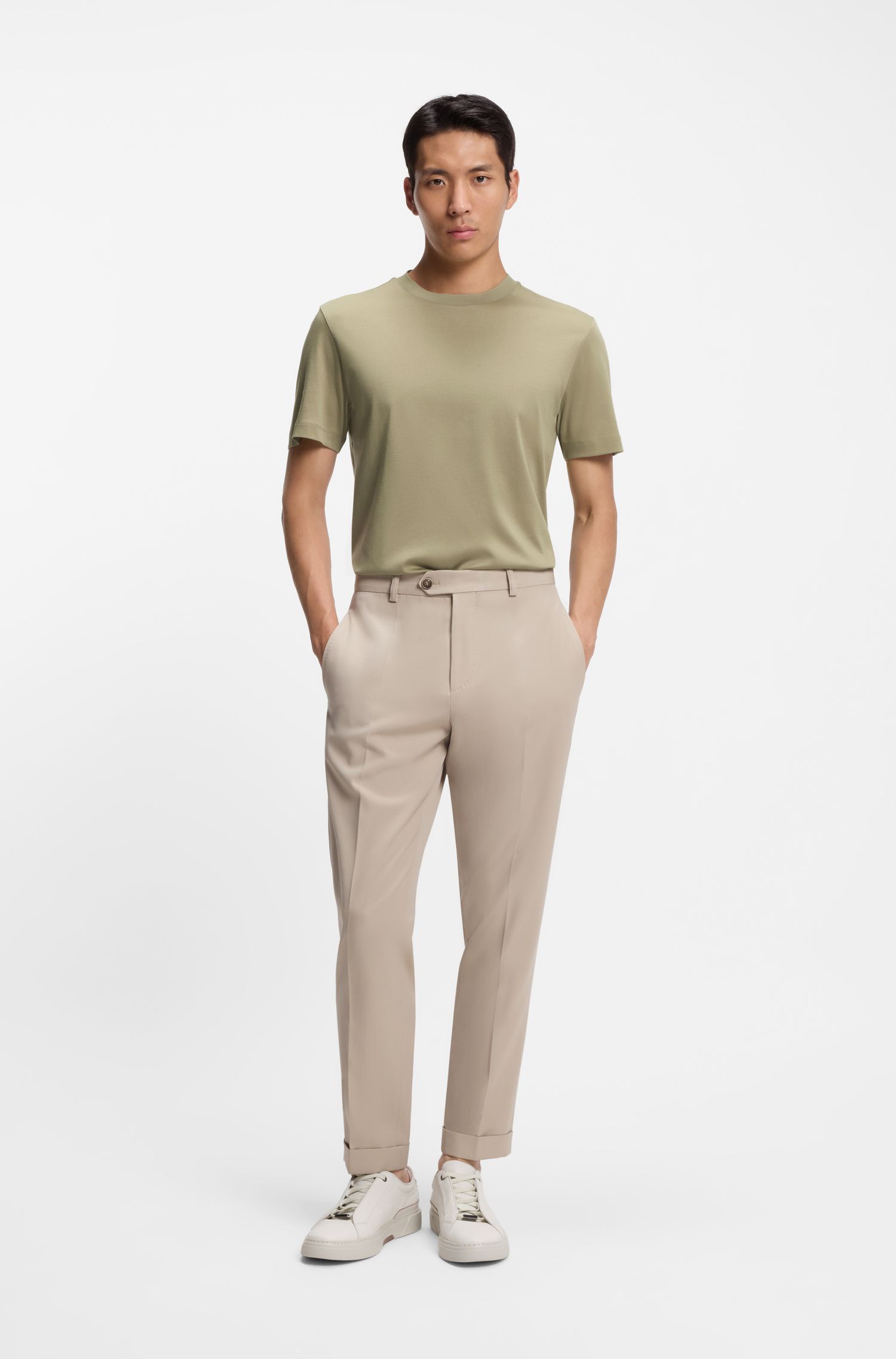 BOSS - Áo thun dáng regular fit vải cotton mercerized