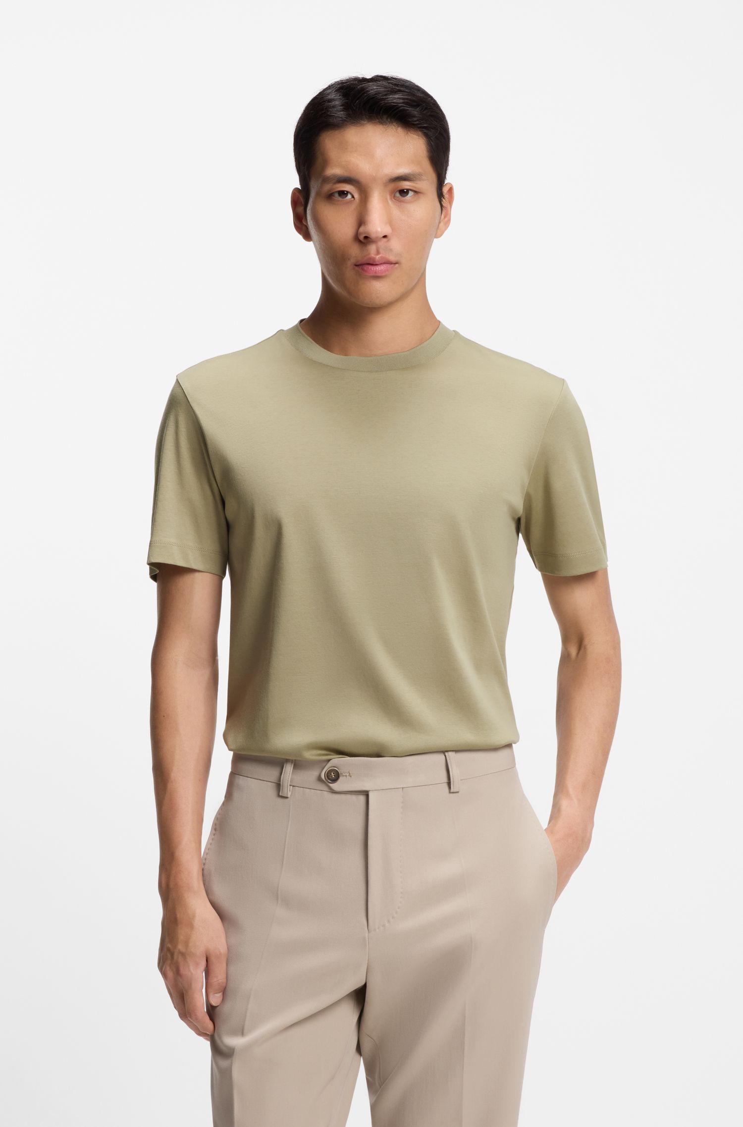 Áo thun dáng regular fit vải cotton mercerized