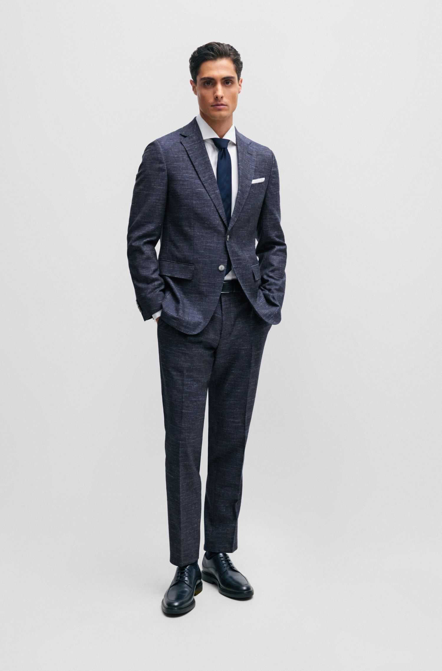 BOSS - Áo khoác dáng slim fit vải wool pha họa tiết