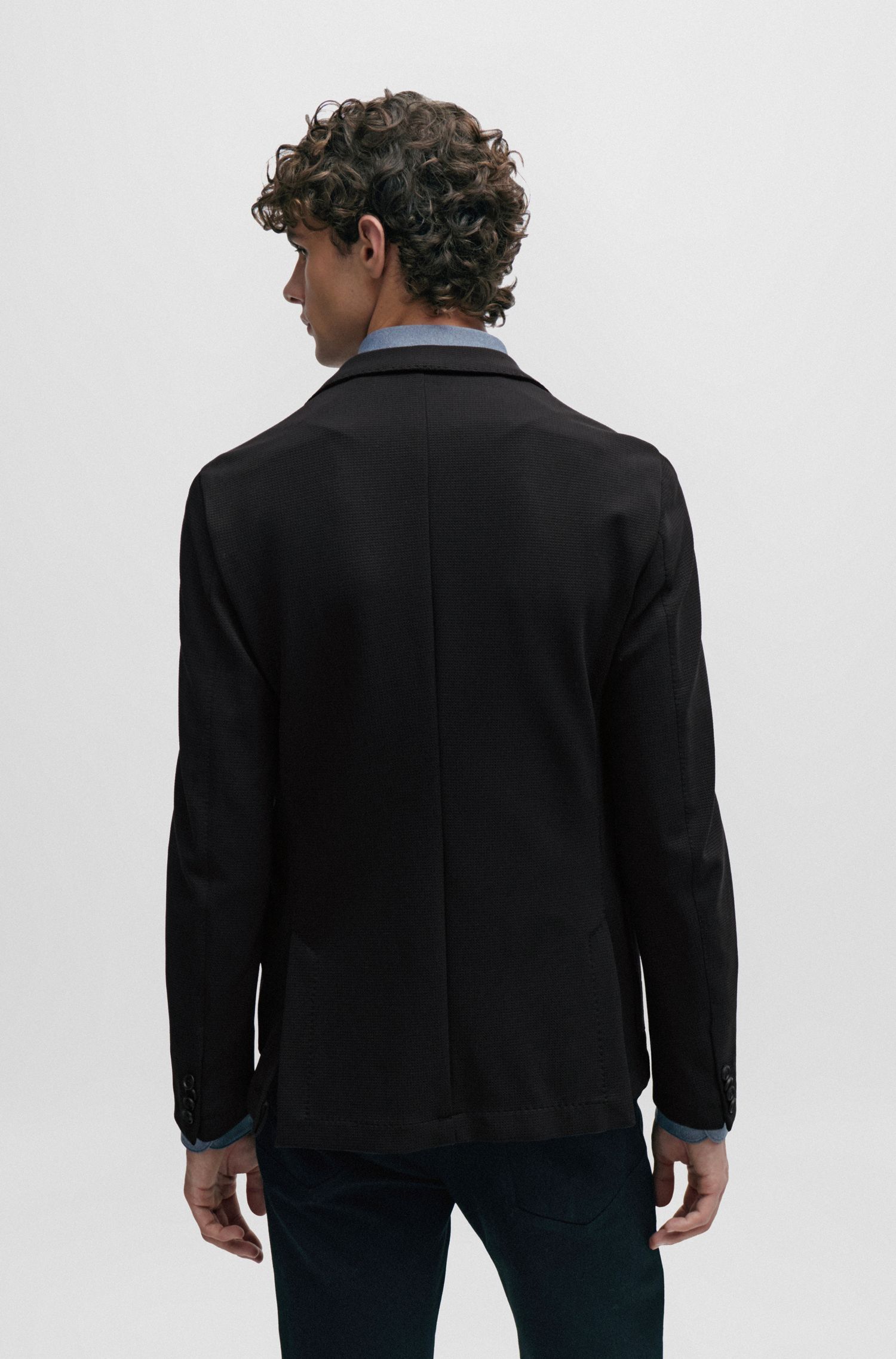 BOSS - Áo blazer dáng slim fit họa tiết micro vải performance-stretch