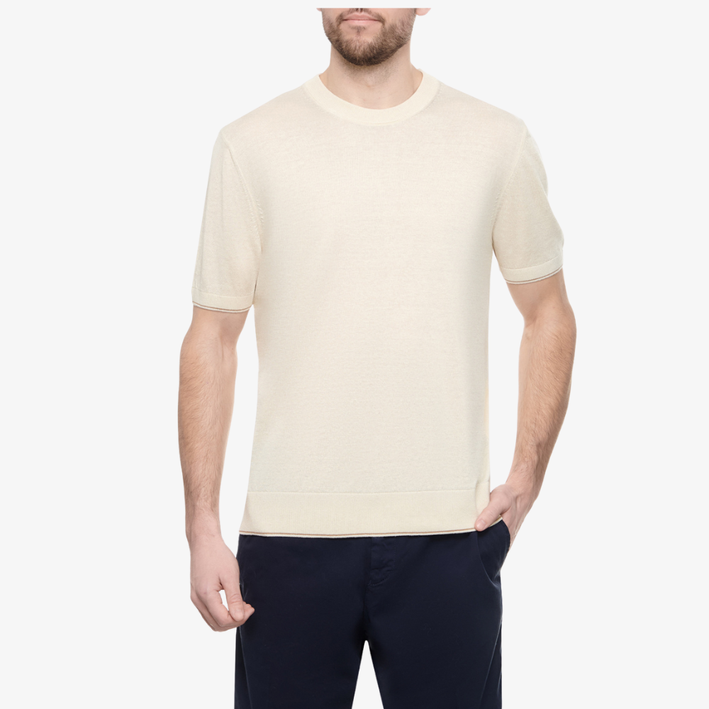 BOSS - Áo thun dệt kim dáng regular fit vải pha linen
