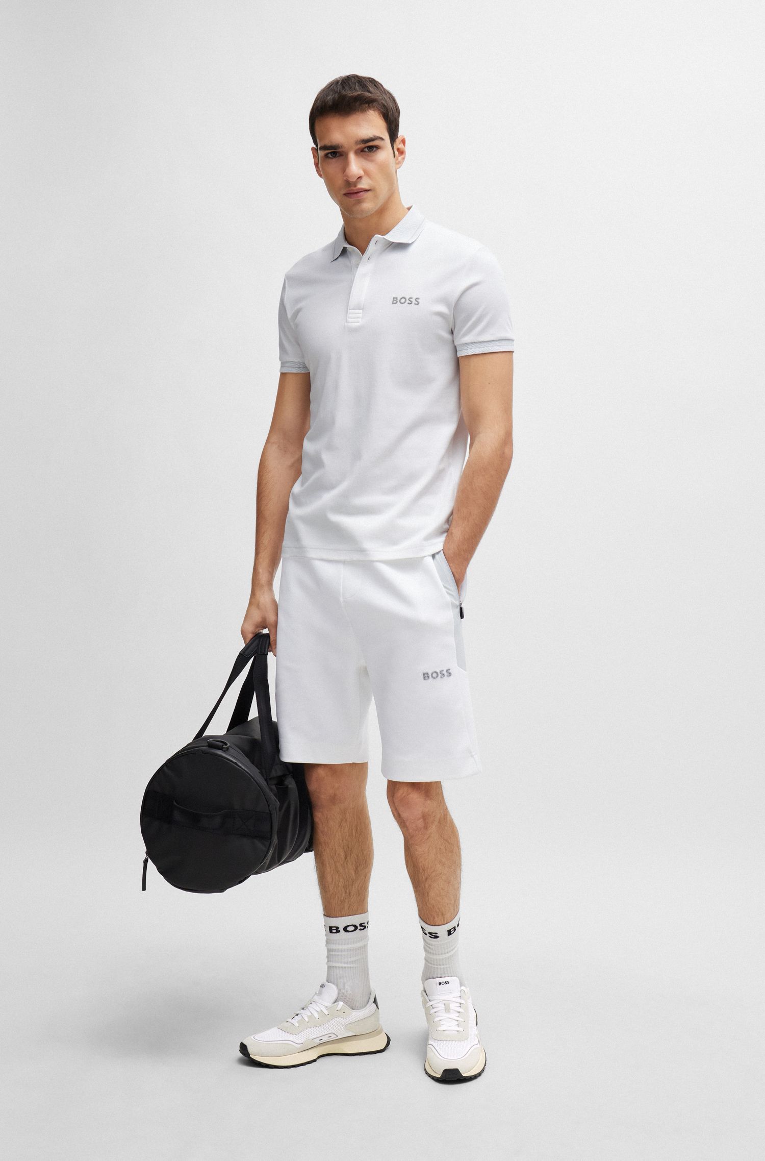 BOSS - Áo polo slimfit cotton có logo lưới