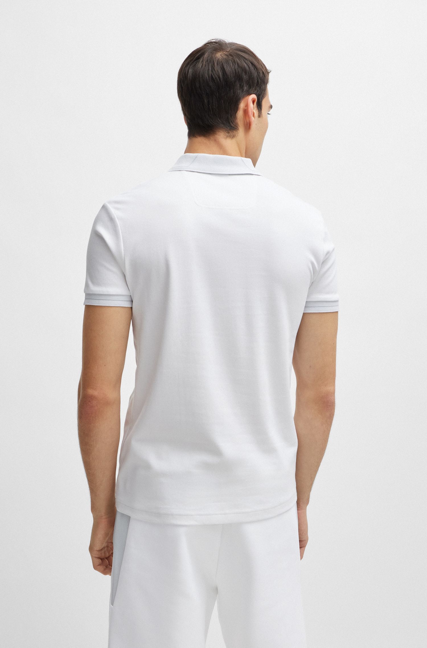 BOSS - Áo polo slimfit cotton có logo lưới