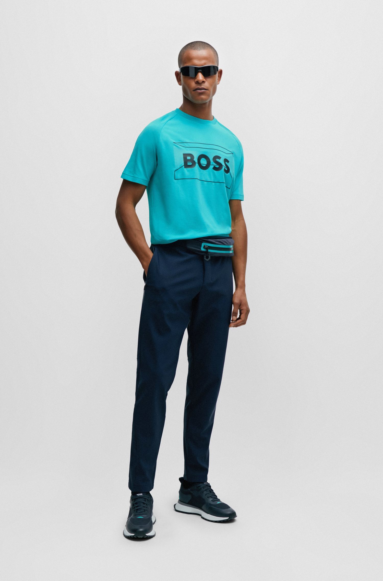 BOSS - Áo thun dáng regular fit vải cotton pha với hoạ tiết logo