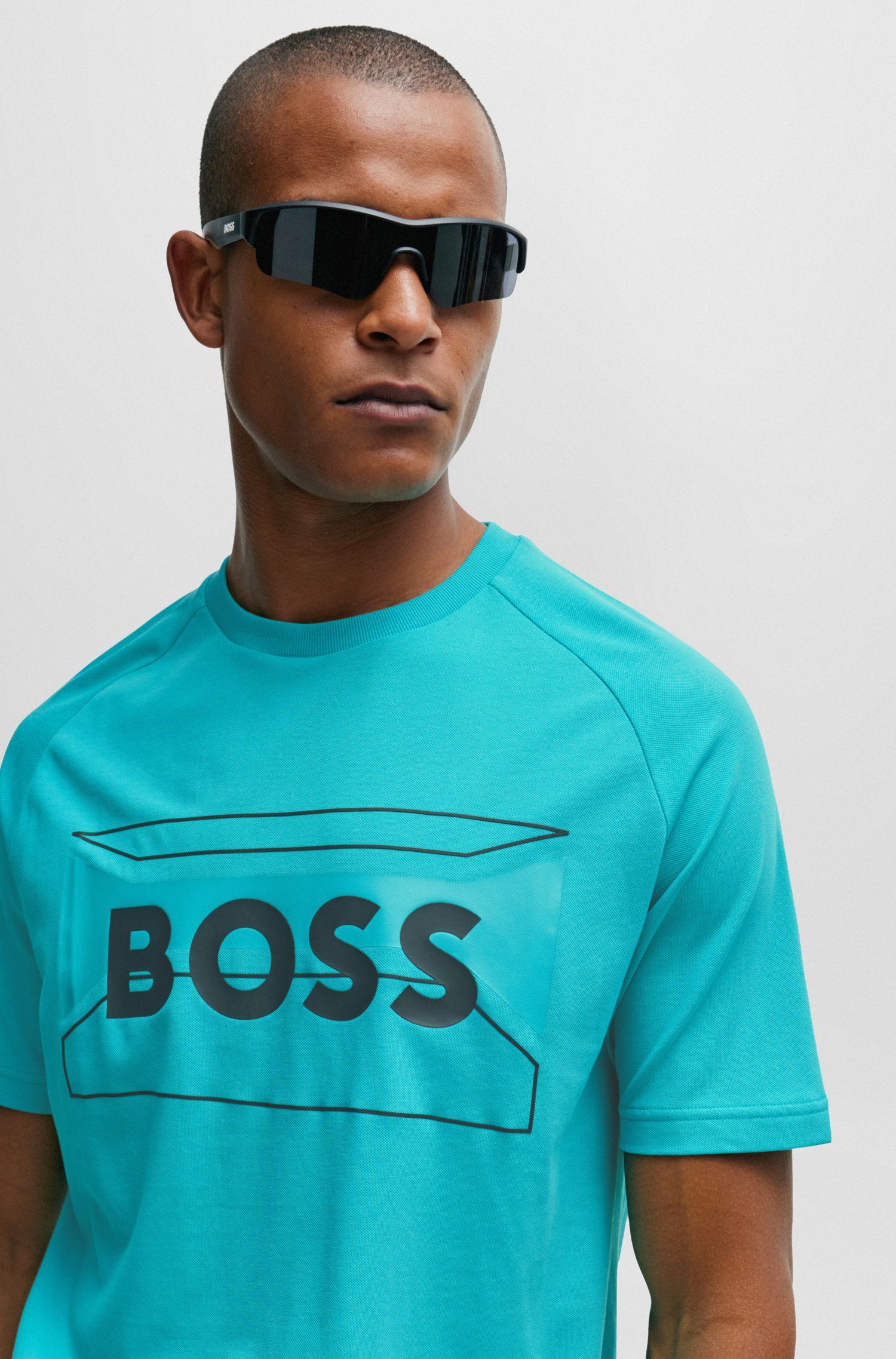 BOSS - Áo thun dáng regular fit vải cotton pha với hoạ tiết logo