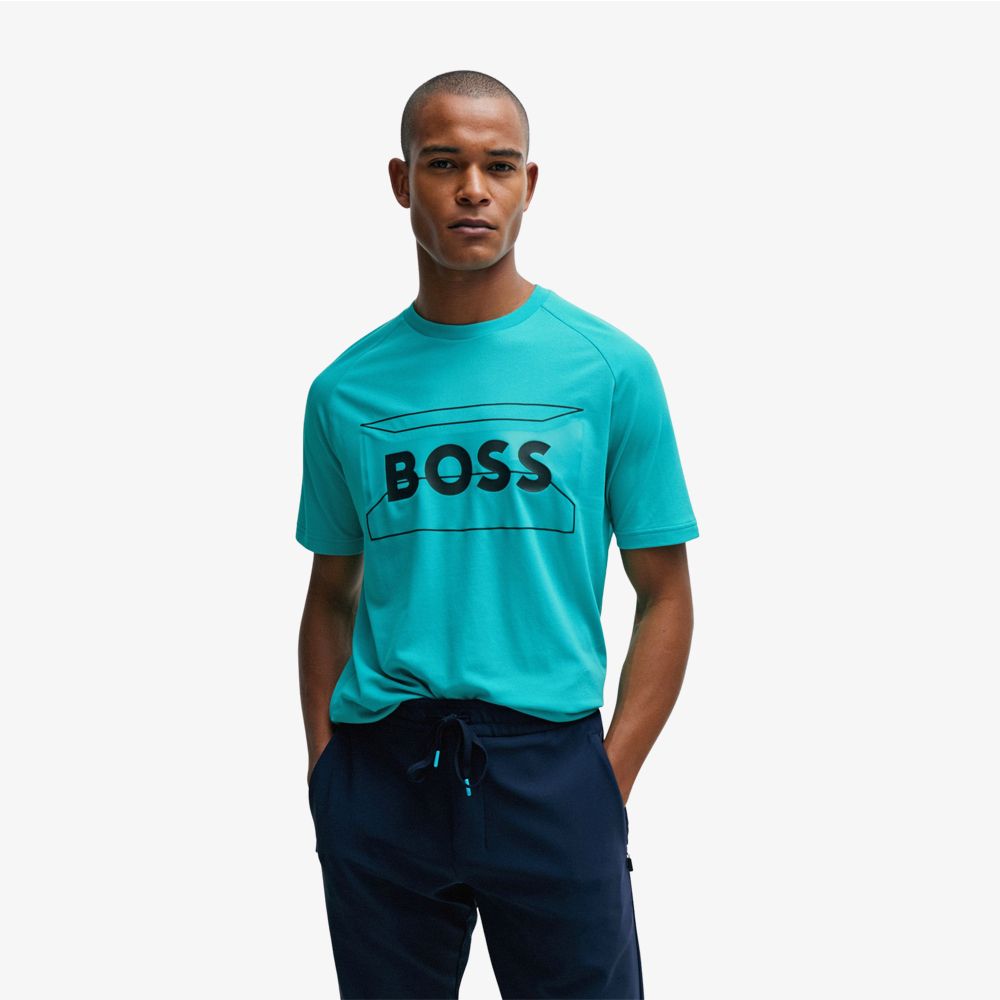 BOSS - Áo thun dáng regular fit vải cotton pha với hoạ tiết logo