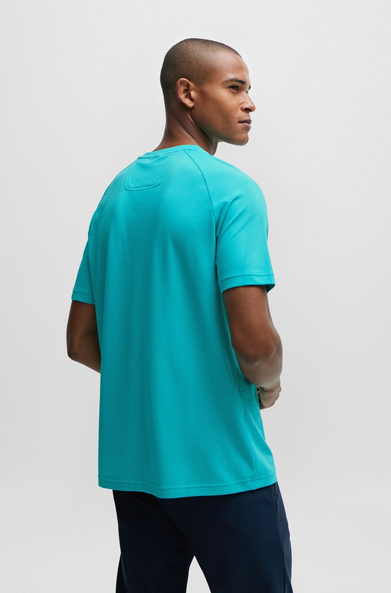BOSS - Áo thun dáng regular fit vải cotton pha với hoạ tiết logo