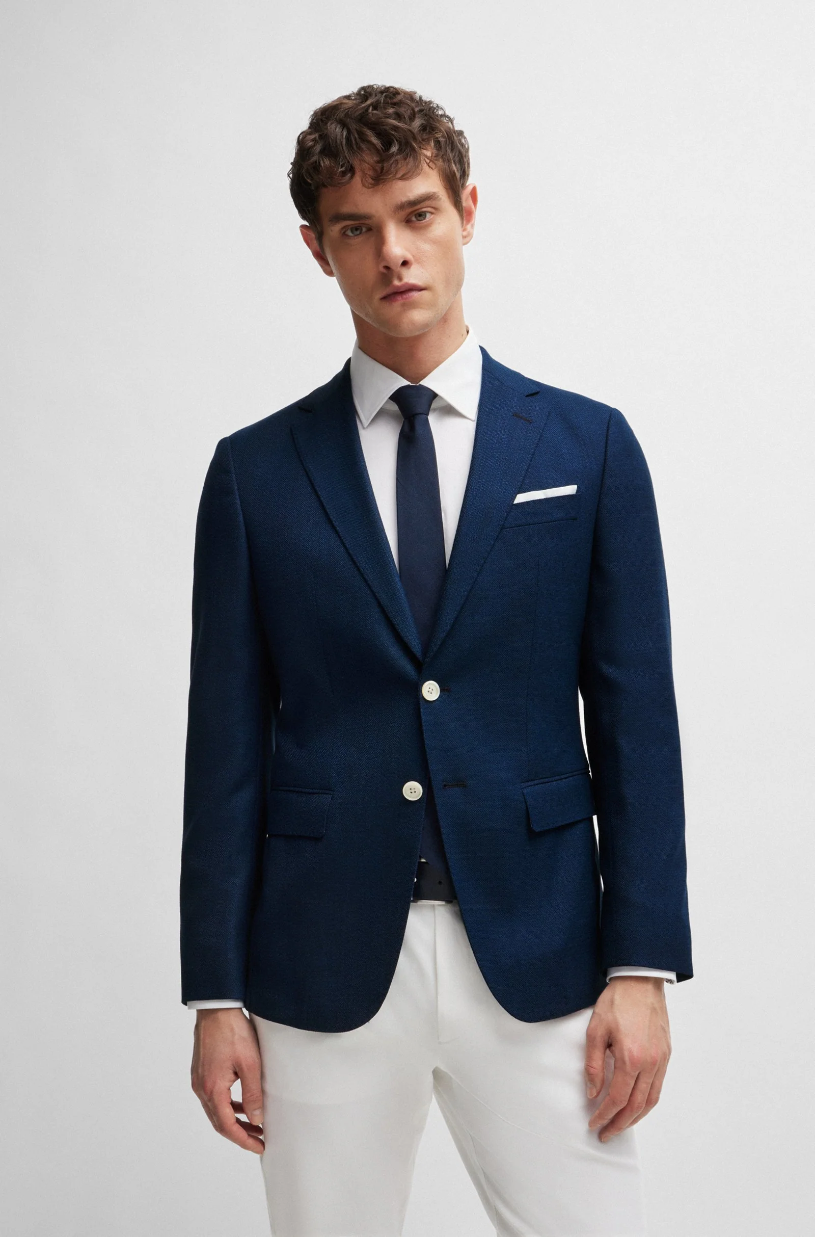 Áo vest dáng ôm slim fit vải len hopsack