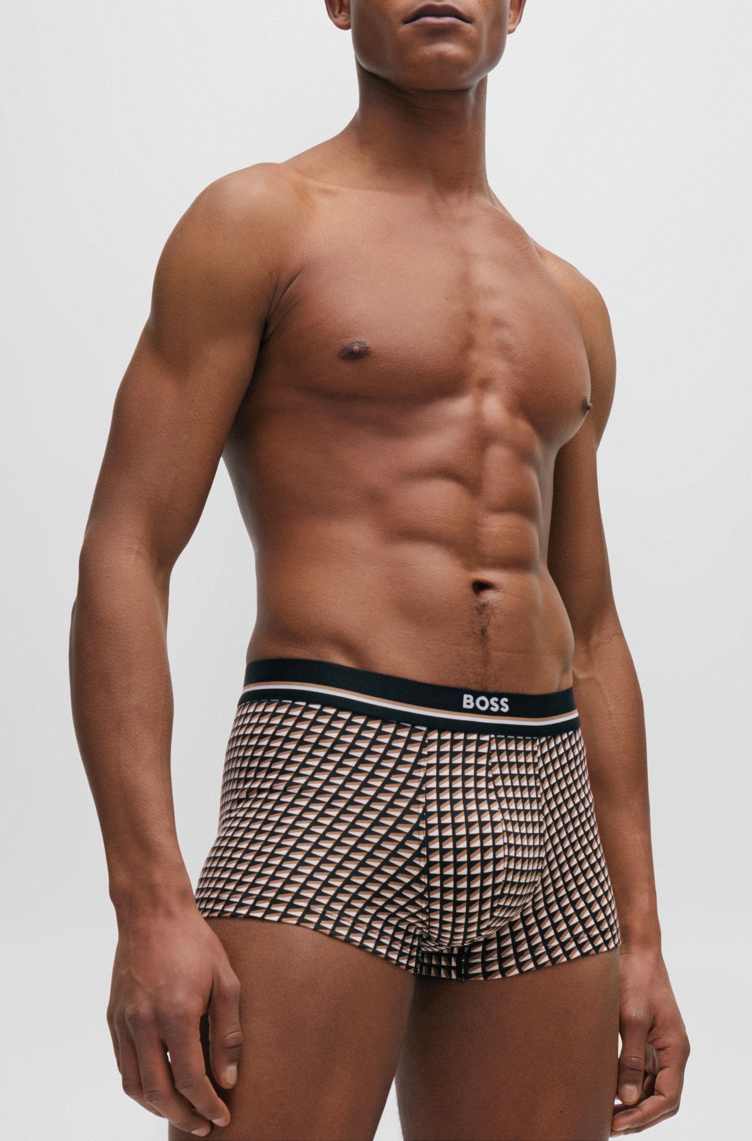 BOSS - Quần lót dáng trunks cotton co giãn in họa tiết