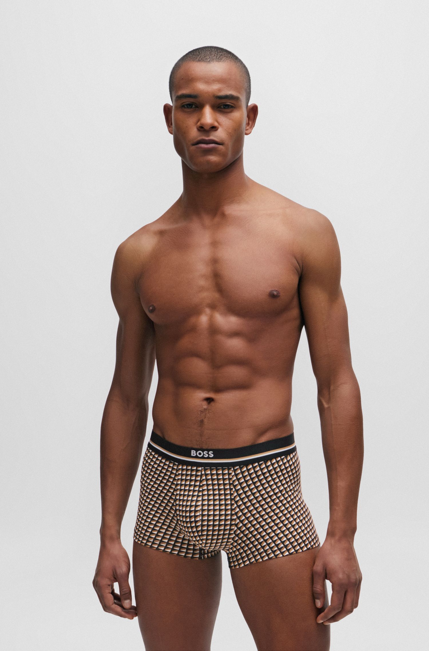BOSS - Quần lót dáng trunks cotton co giãn in họa tiết