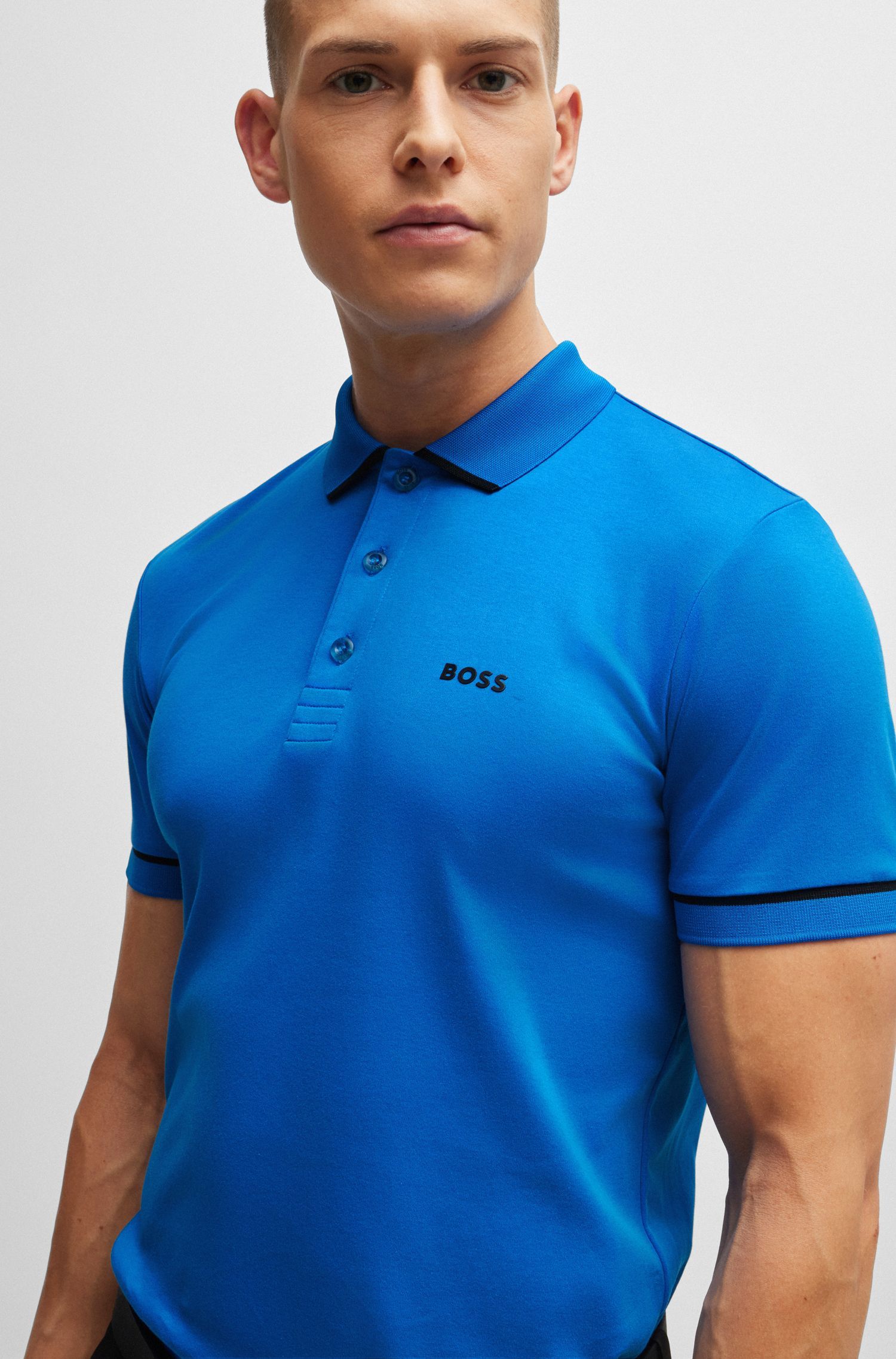 BOSS - Áo polo slim-fit vải dệt kim