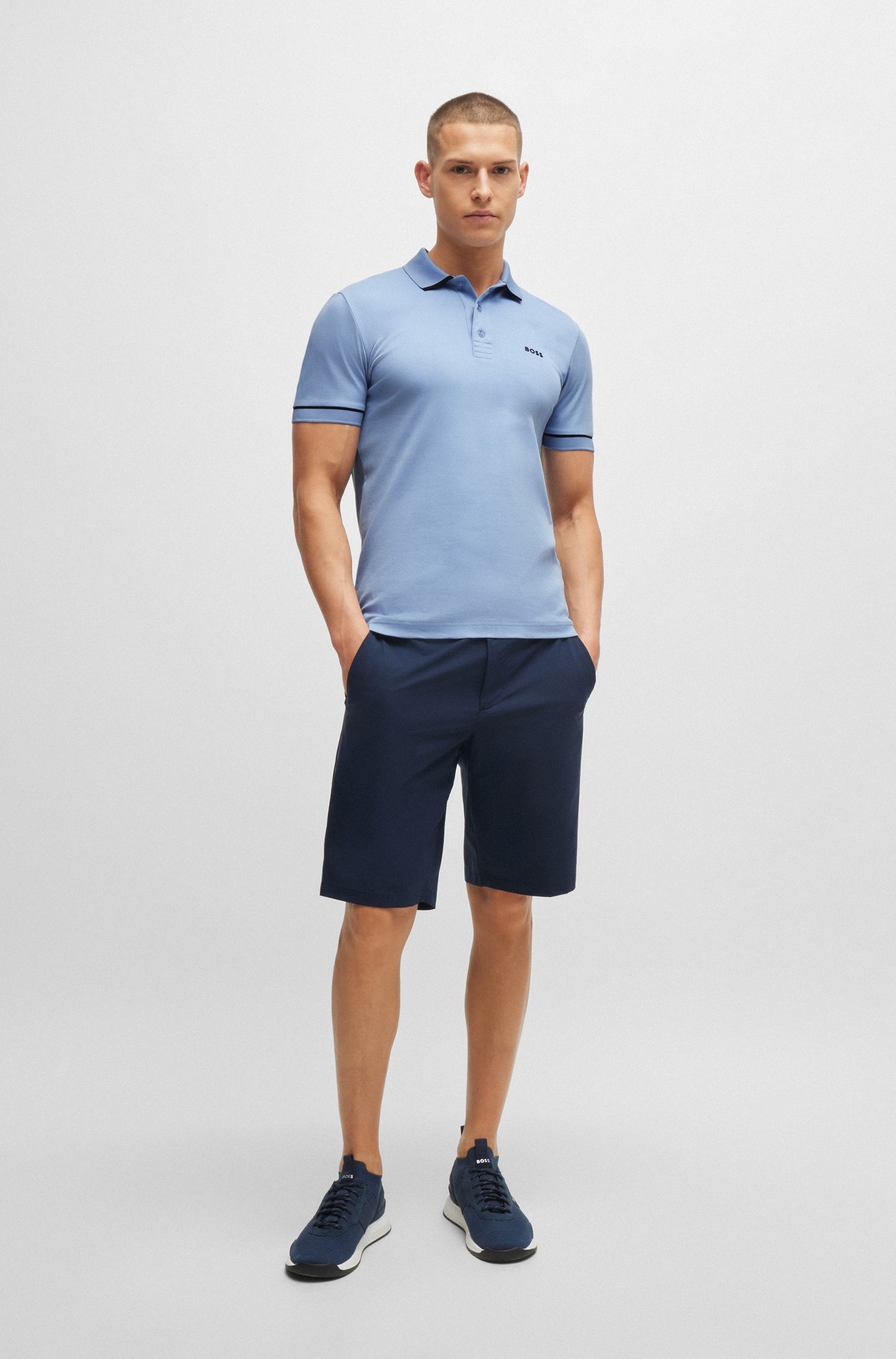 BOSS - Áo polo slim-fit vải dệt kim