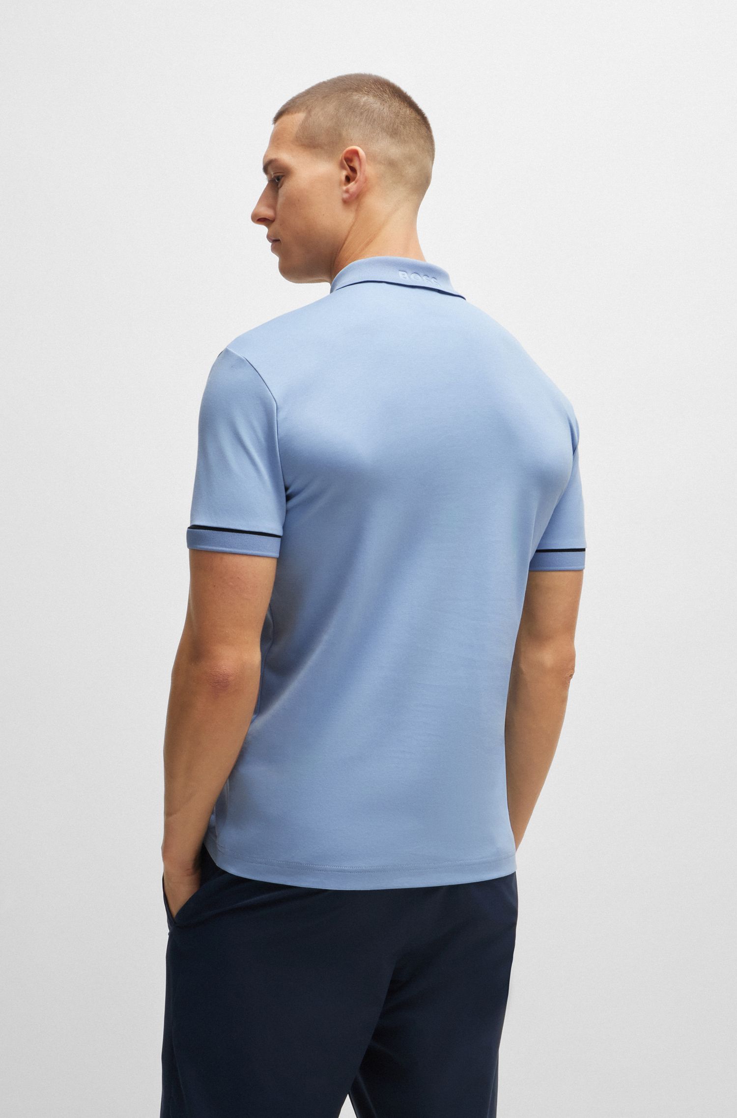 BOSS - Áo polo slim-fit vải dệt kim