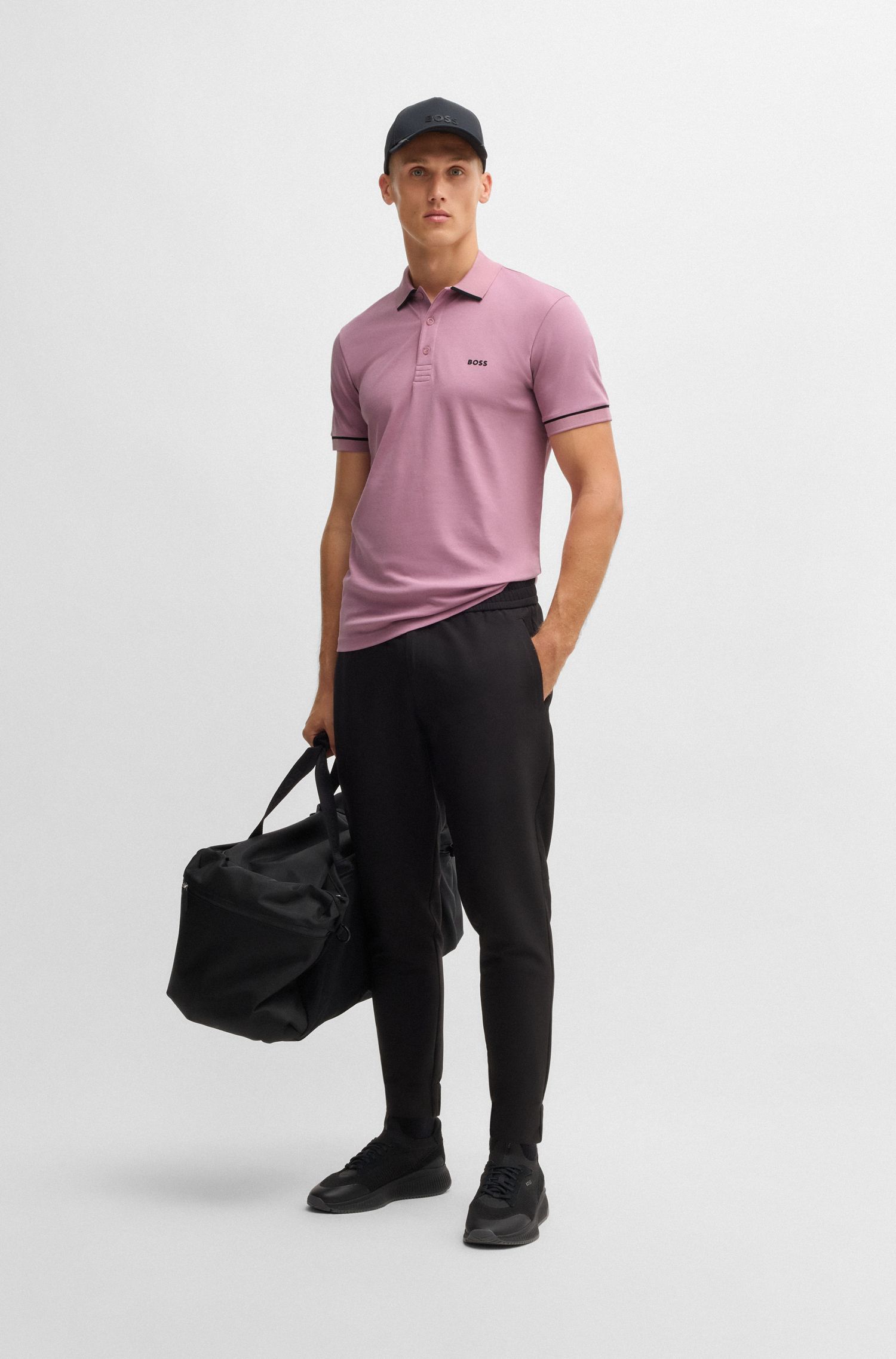 BOSS - Áo polo slim-fit vải dệt kim