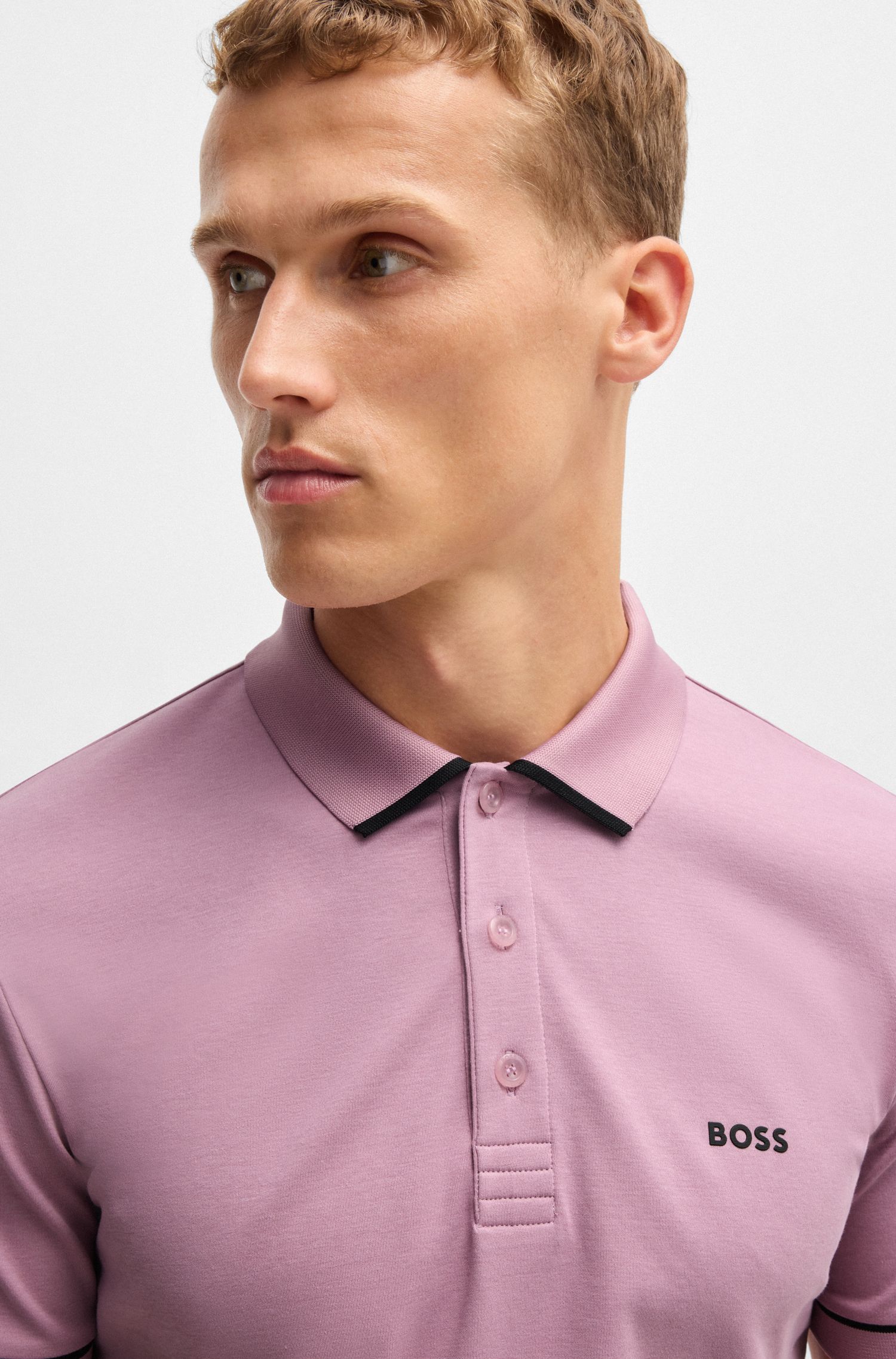 BOSS - Áo polo slim-fit vải dệt kim