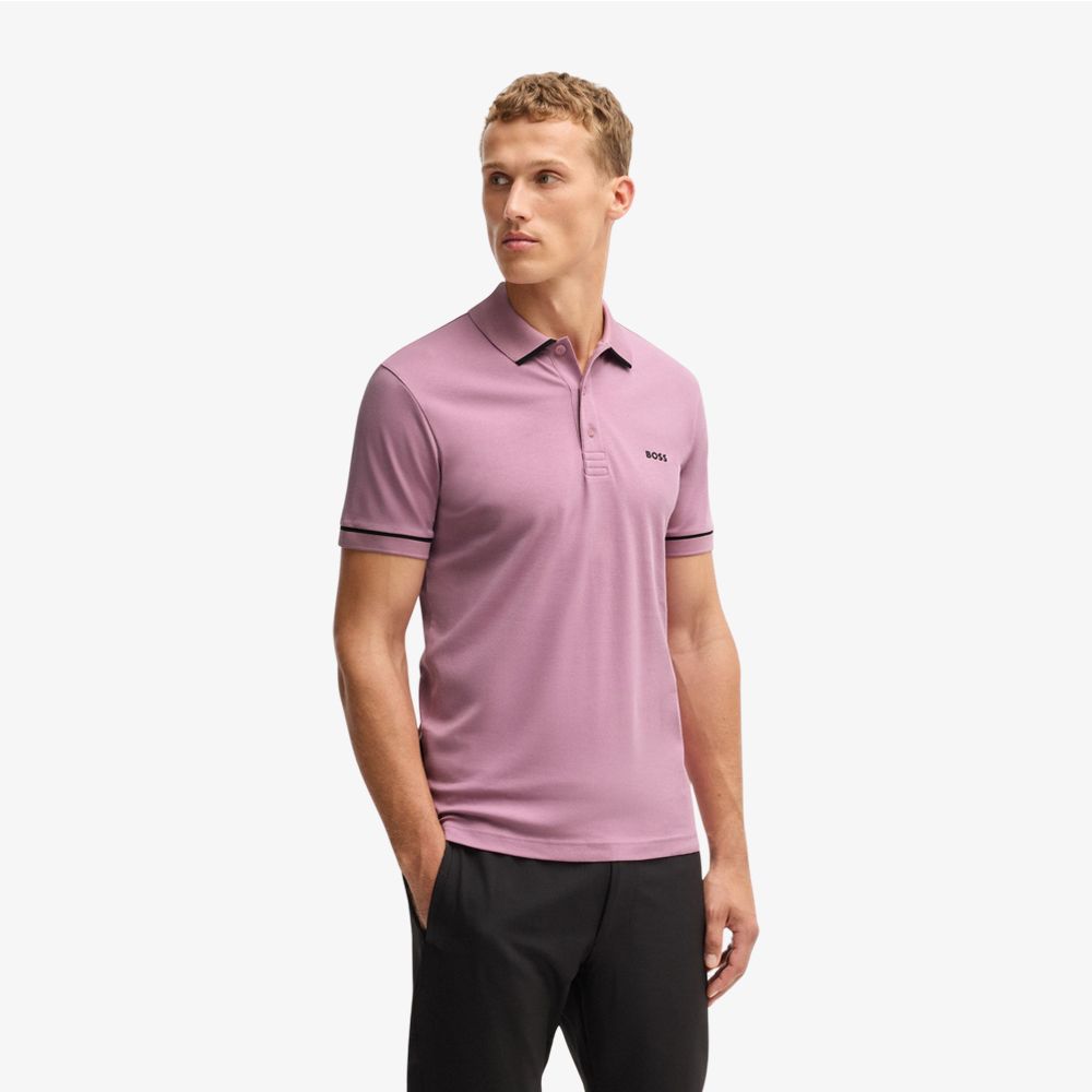 BOSS - Áo polo slim-fit vải dệt kim