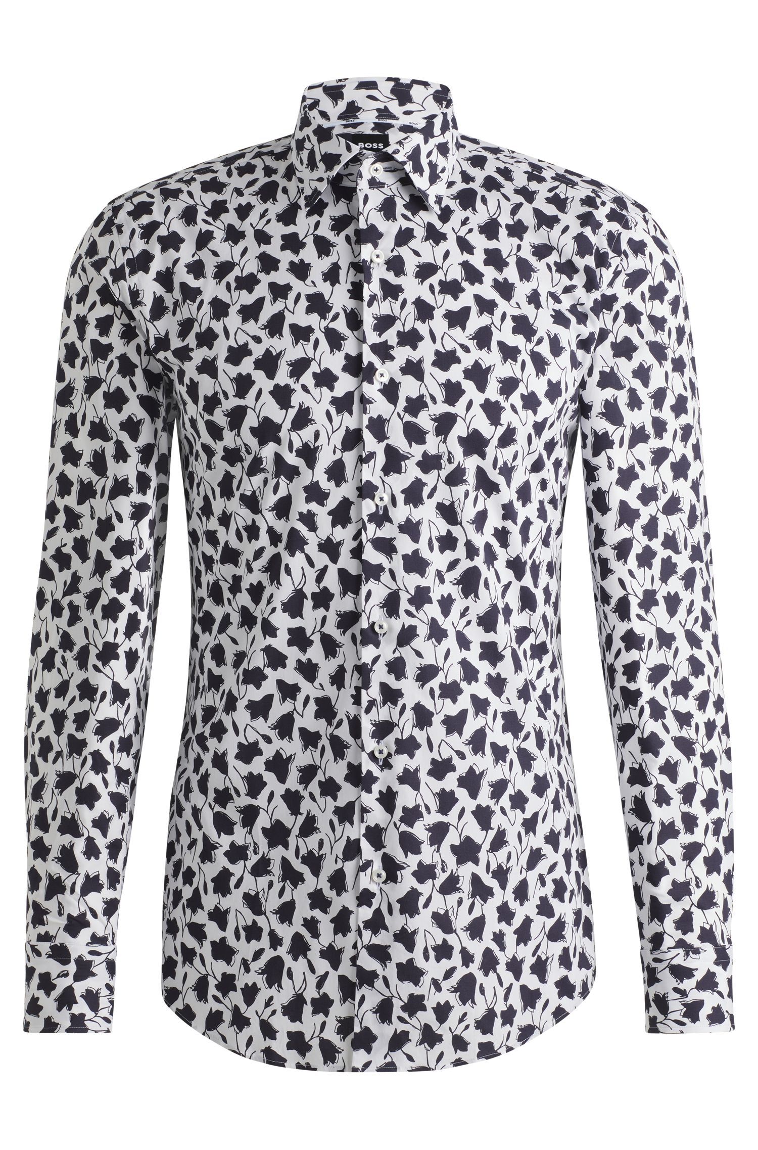 BOSS - Áo sơ mi dáng ôm slim fit cotton poplin co giãn in hoa