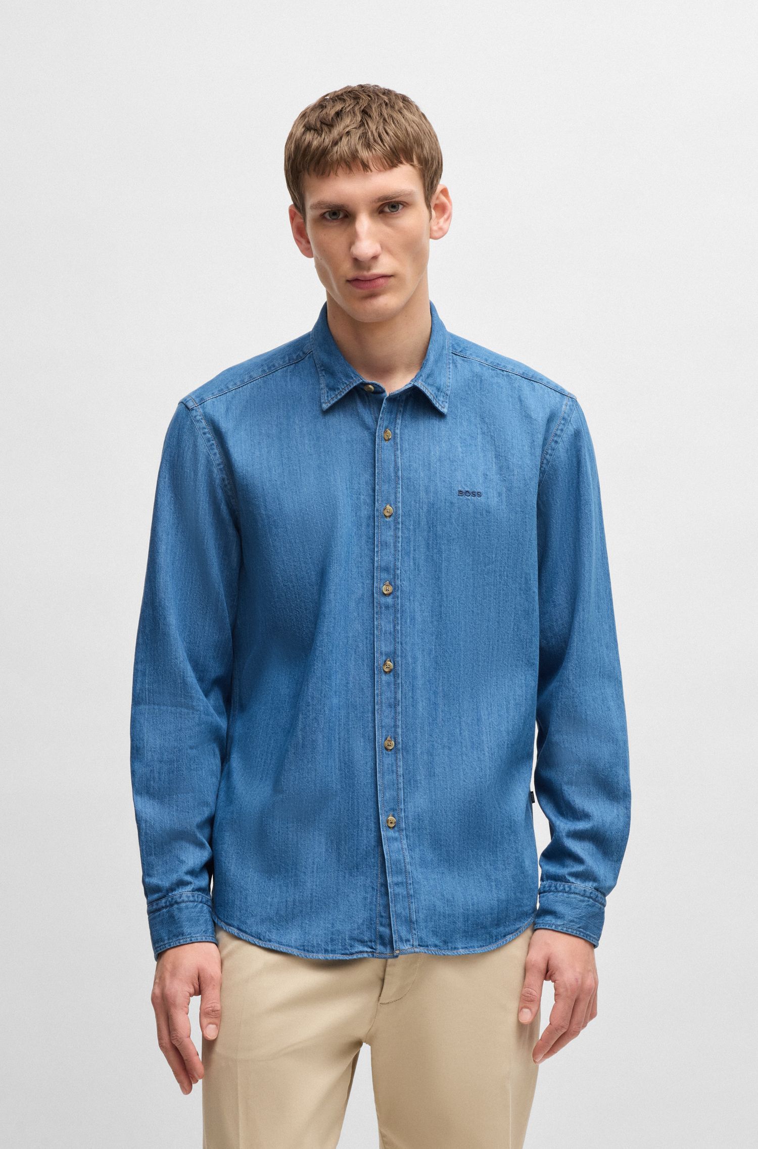 BOSS - Áo sơ mi regular-fit denim với logo
