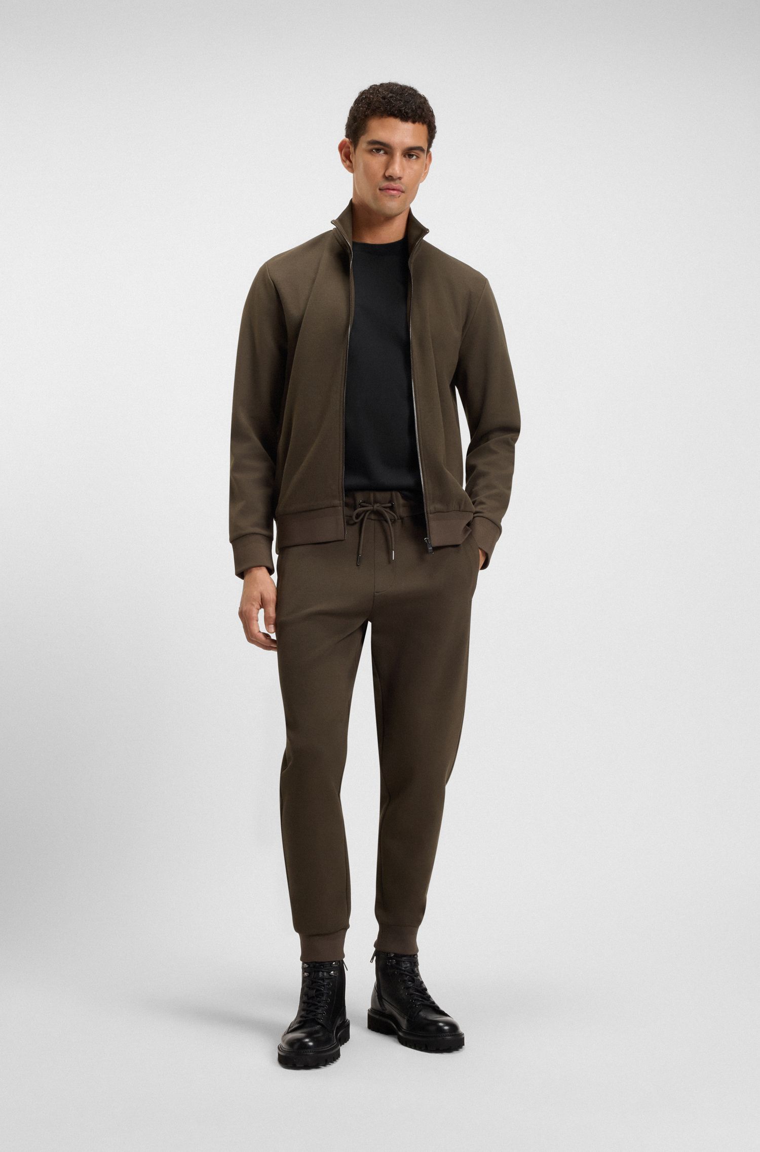 BOSS - Áo thun cotton mercerized regular-fit double-monogram