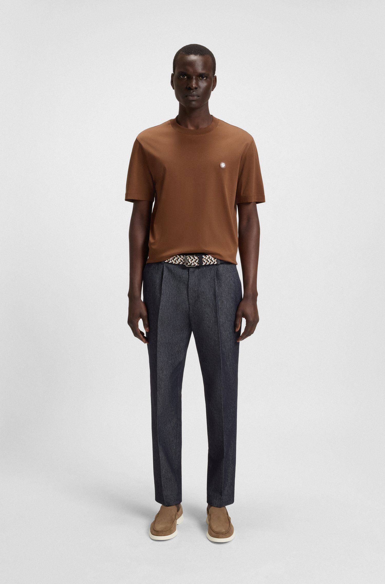 BOSS - Áo thun cotton mercerized regular-fit double-monogram