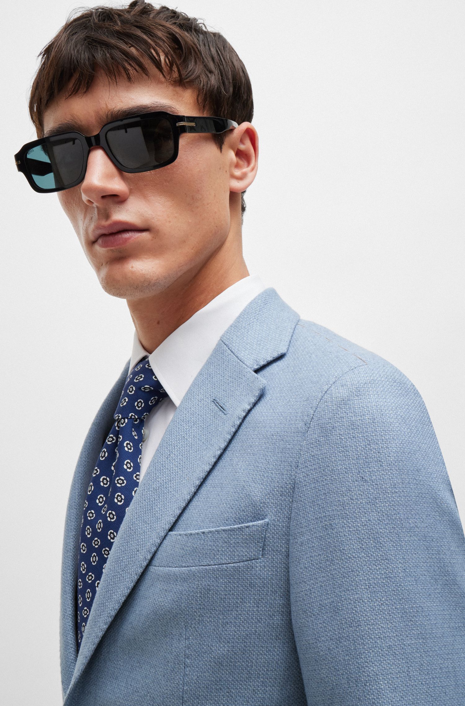 BOSS - Áo khoác dáng ôm slim fit vải len pha