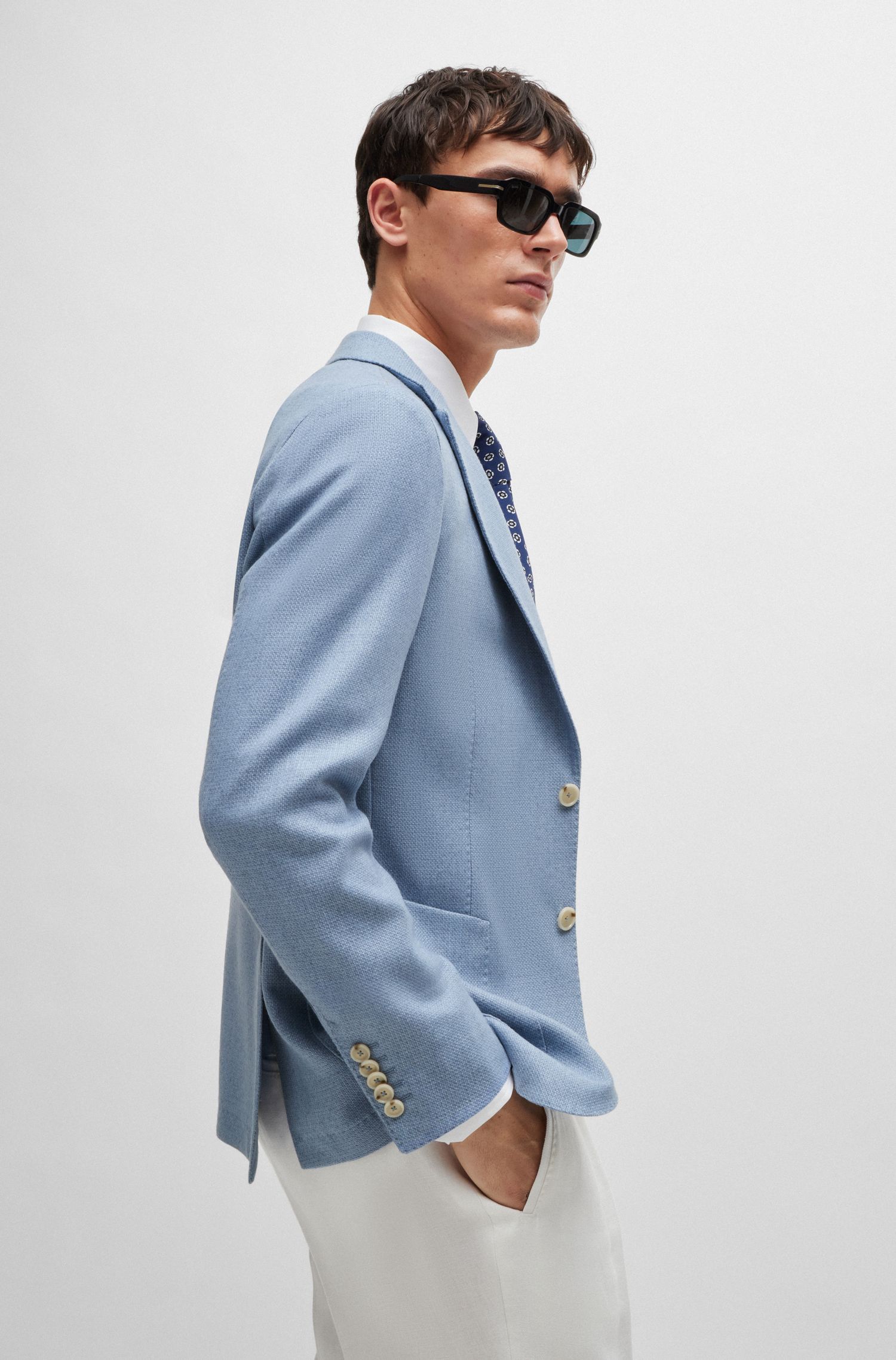 BOSS - Áo khoác dáng ôm slim fit vải len pha
