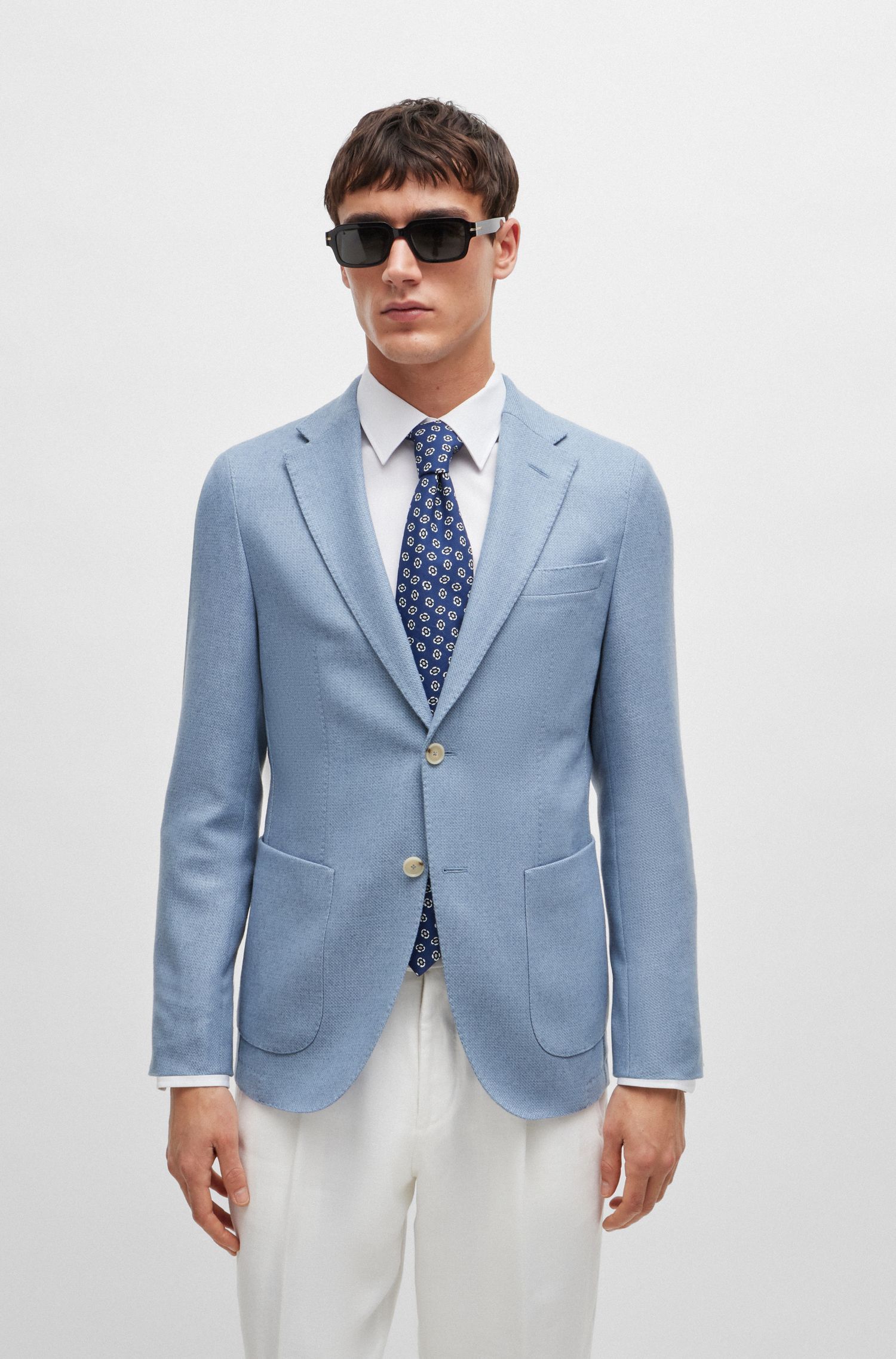 BOSS - Áo khoác dáng ôm slim fit vải len pha